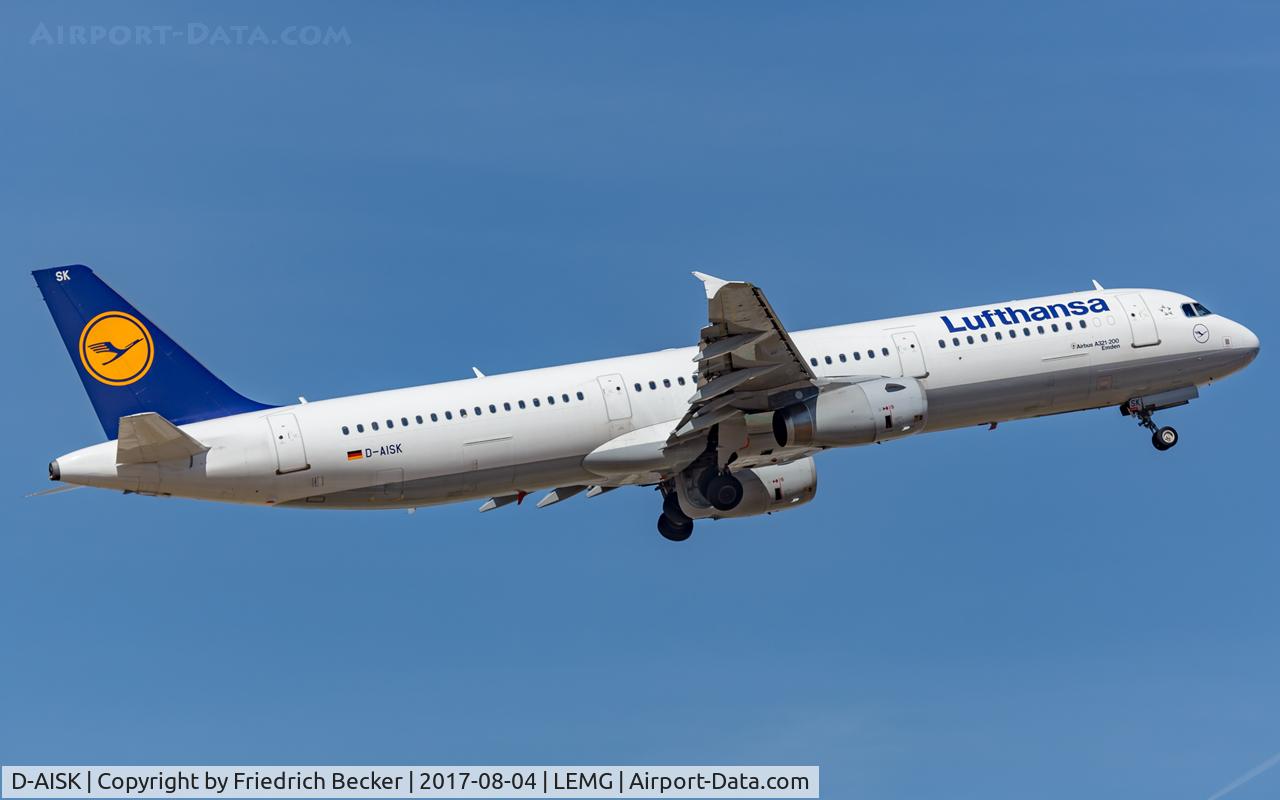 D-AISK, 2008 Airbus A321-231 C/N 3387, departure from Malaga