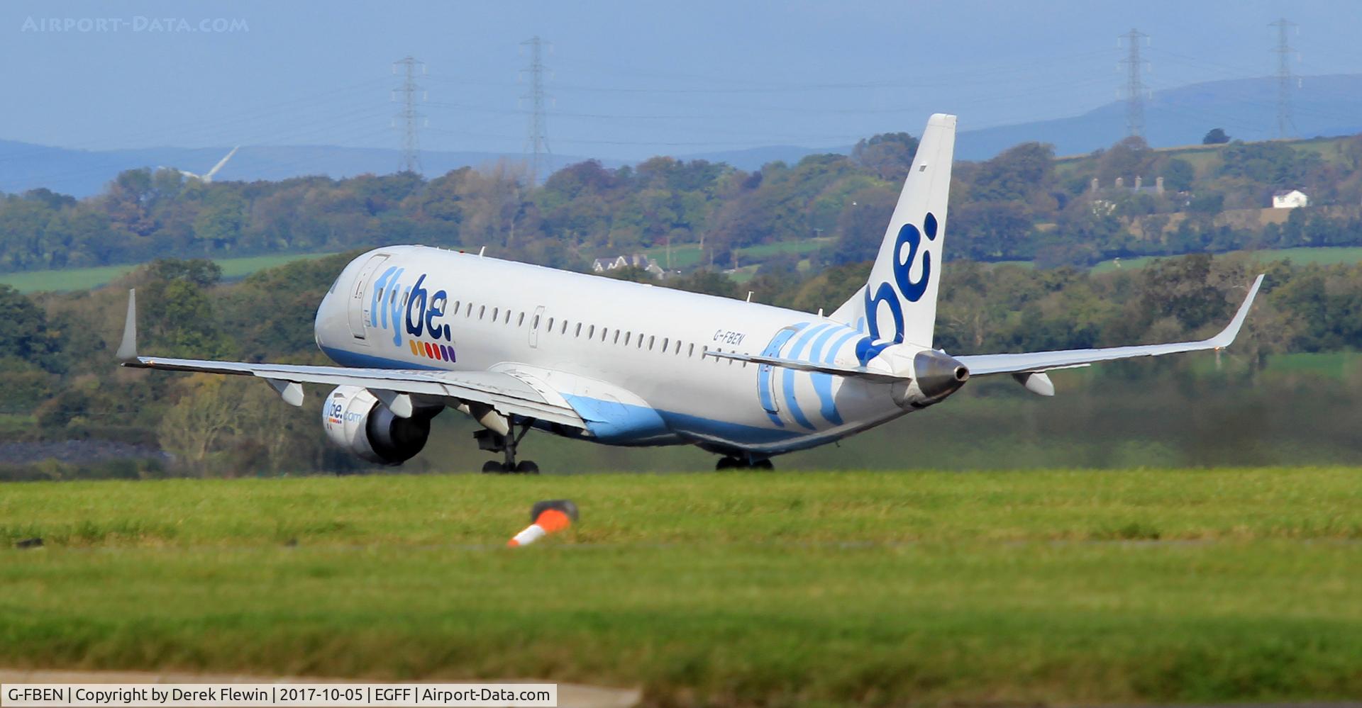 G-FBEN, 2008 Embraer 195LR (ERJ-190-200LR) C/N 19000213, Embraer 195LR, FlyBe, call sign Jersey 683L , previously PT-SGW, seen departing from runway 30 en-route to Faro Portugal .