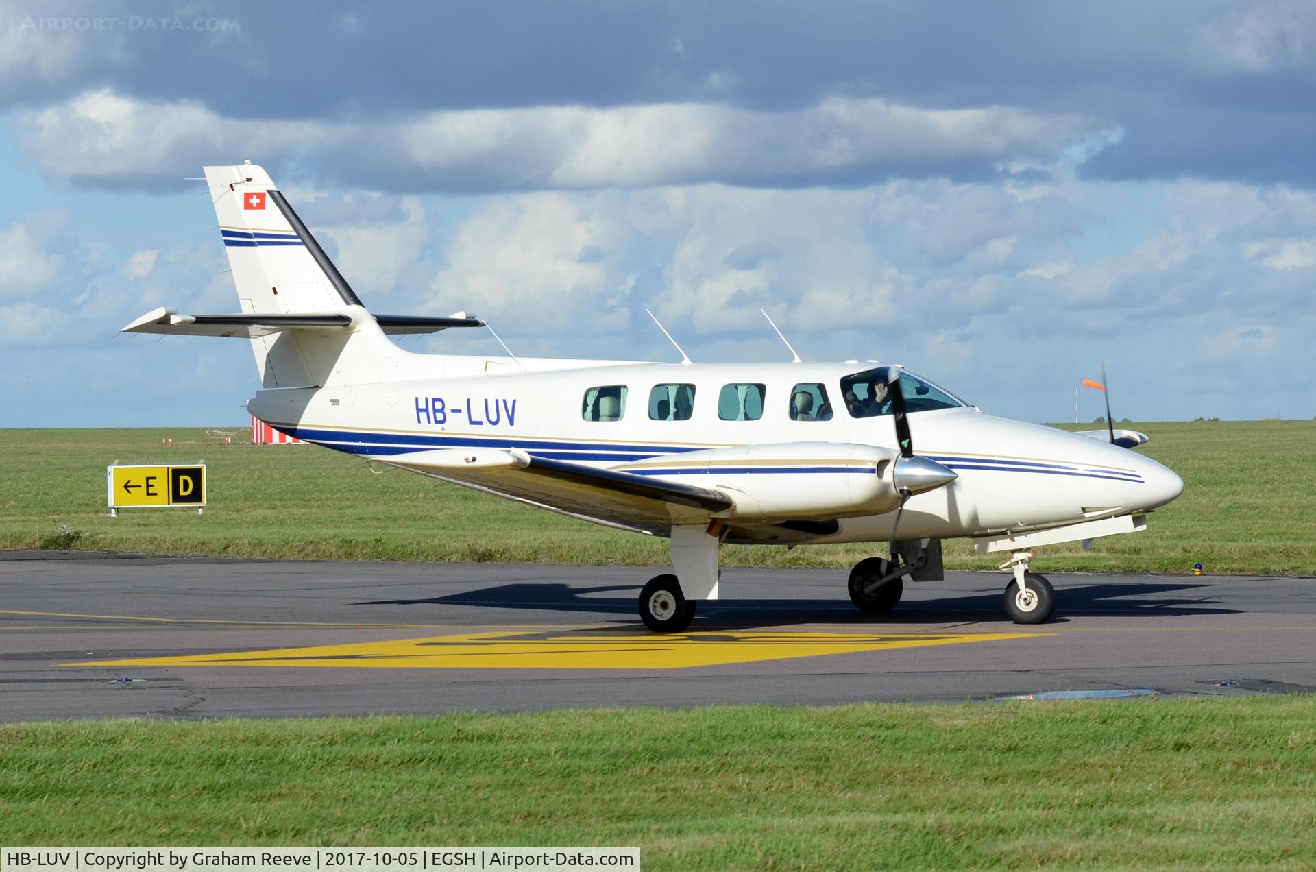 HB-LUV, 1981 Cessna T303 Crusader C/N T30300058, Departing from Norwich.
