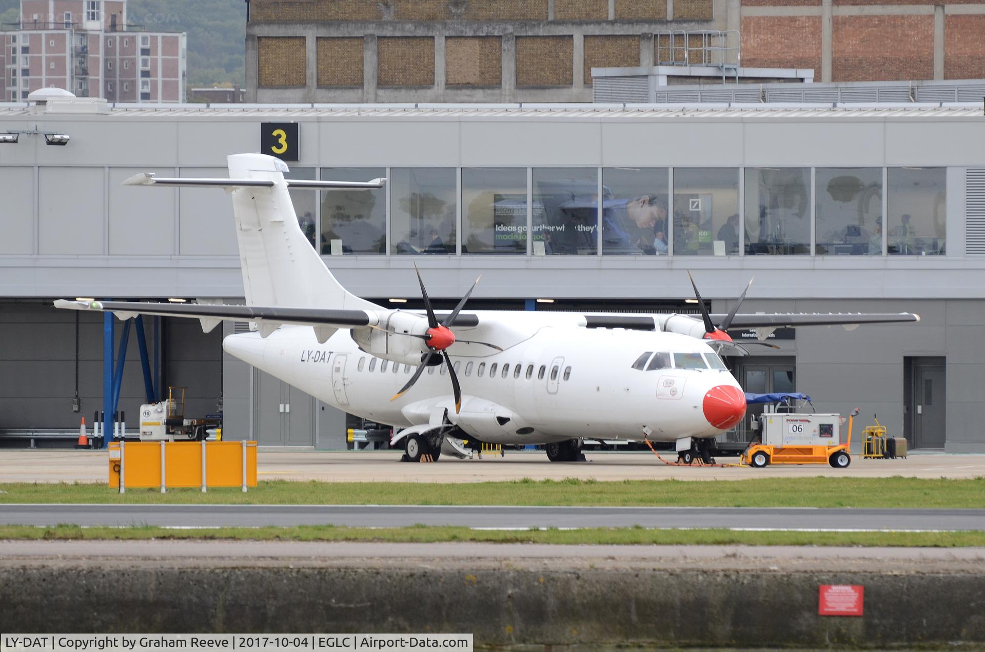 LY-DAT, 1994 ATR 42-500 C/N 445, Parked at London City Airport.