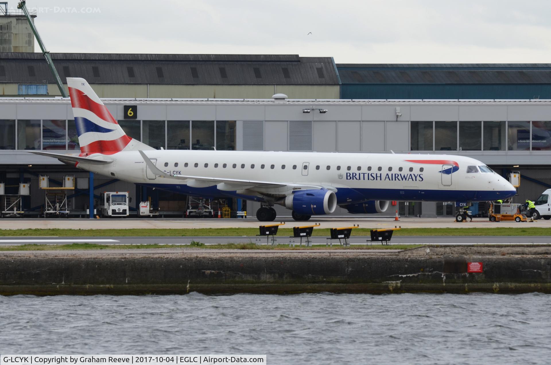 G-LCYK, 2010 Embraer 190SR (ERJ-190-100SR) C/N 19000343, Parked at London City Airport.