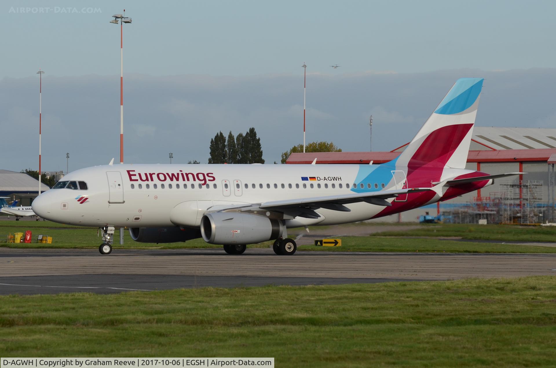 D-AGWH, 2007 Airbus A319-132 C/N 3352, About to depart from Norwich.