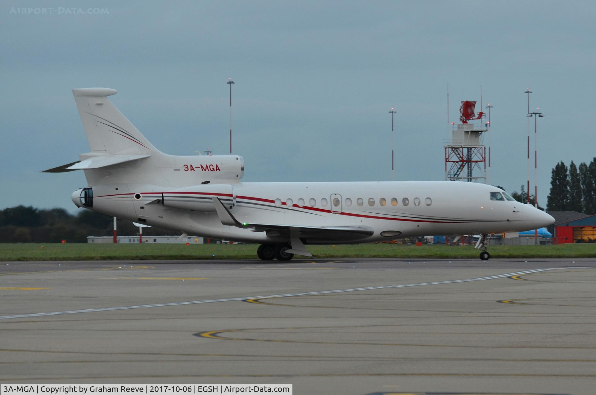 3A-MGA, 2013 Dassault Falcon 900EX C/N 195, Just landed at Norwich.