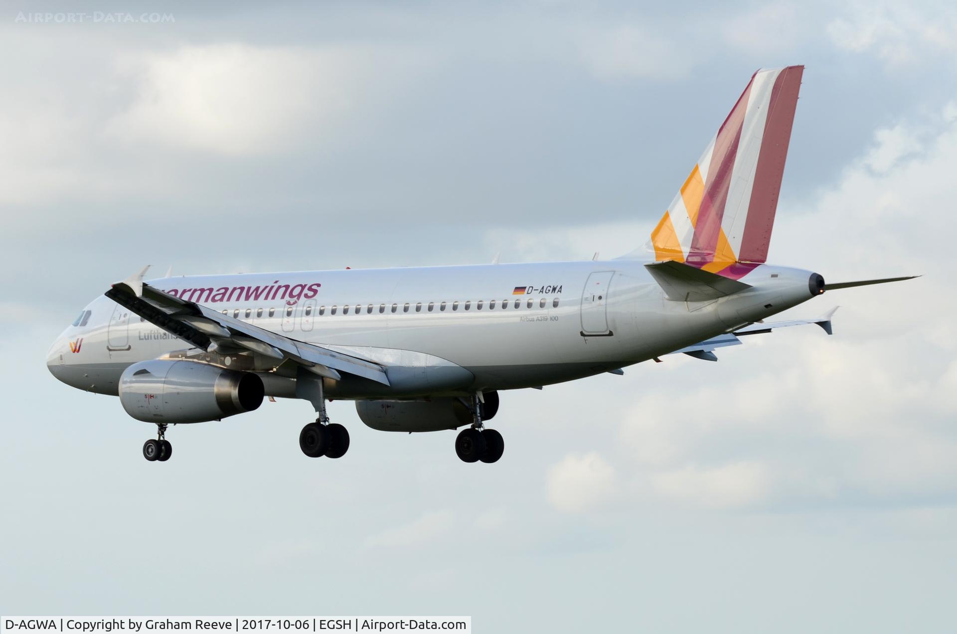 D-AGWA, 2006 Airbus A319-132 C/N 2813, Landing at Norwich.