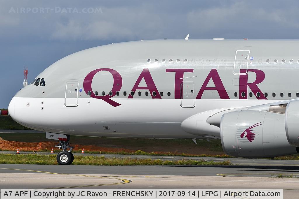 A7-APF, 2015 Airbus A380-861 C/N 0189, QR39 from Doha at CEDG terminal 1