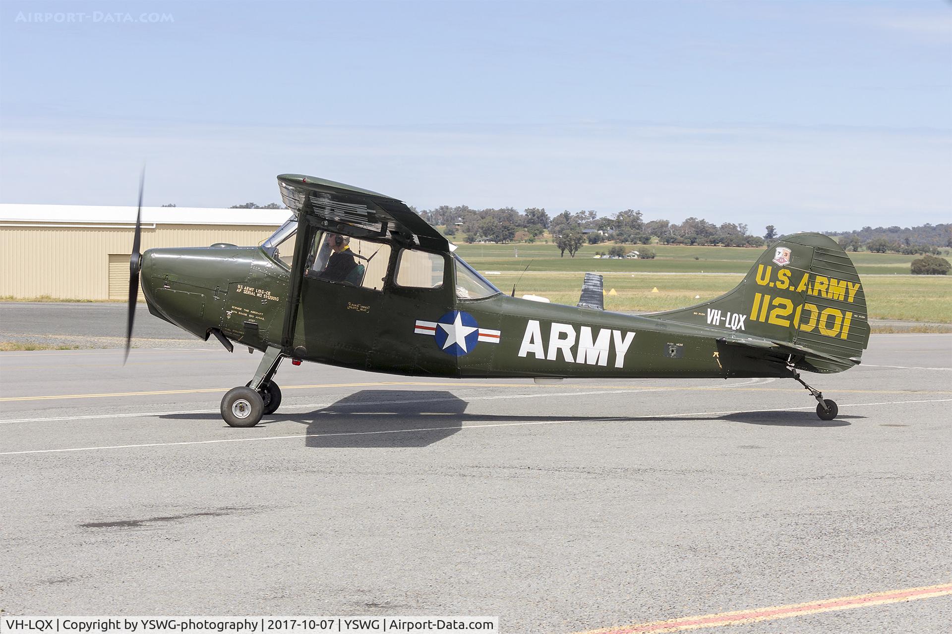 VH-LQX, 1952 Cessna O-1E Bird Dog C/N 22115, Cessna O-1E Bird Dog (VH-LQX) taxiing at Wagga Wagga Airport