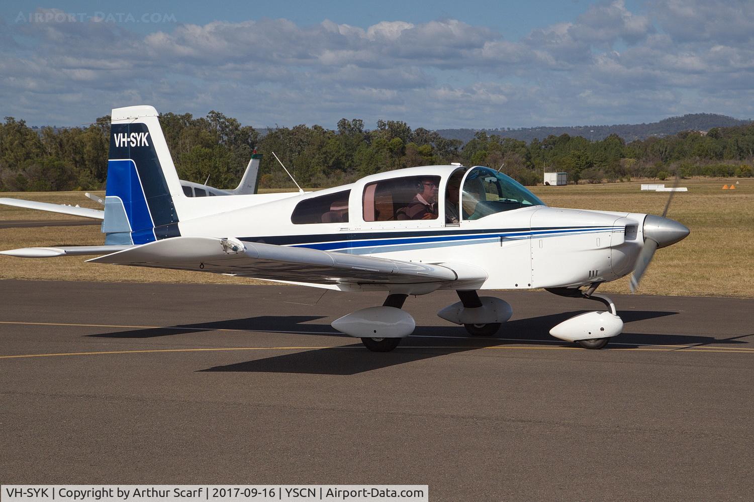 VH-SYK, 1976 American Aircraft Corp AA-5A C/N AA5A-0185, Camden Airport NSW 2017