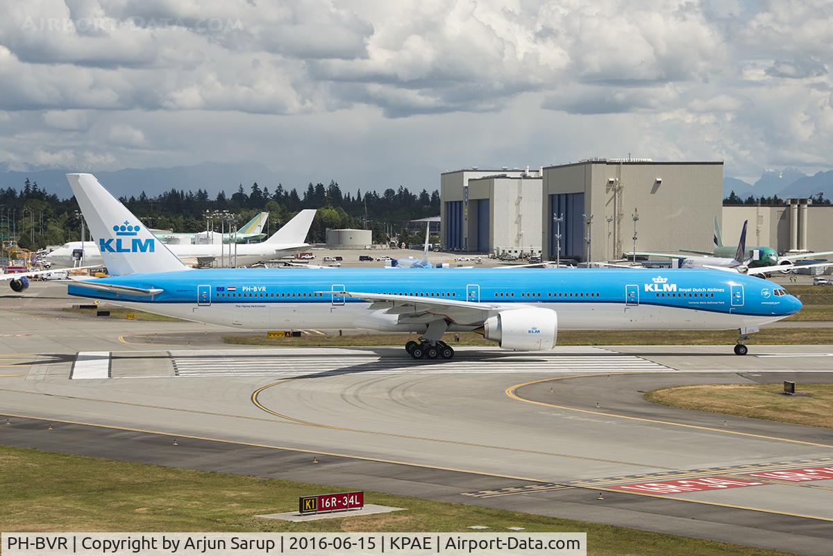 PH-BVR, 2016 Boeing 777-306/ER C/N 61603, 'Gunung Mulu National Park' lined up on Rwy 16R at Paine Field.