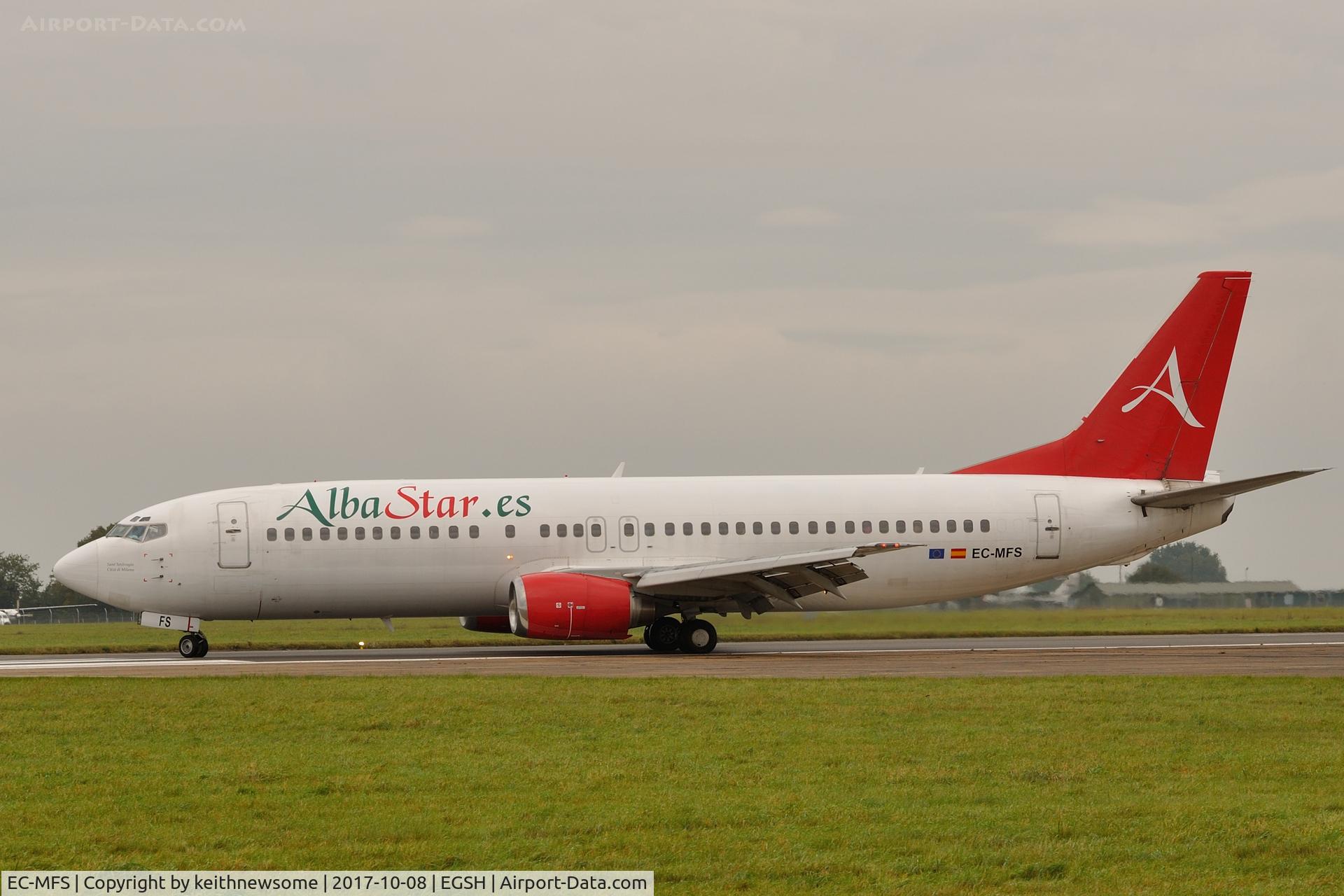 EC-MFS, 1992 Boeing 737-4Y0 C/N 25178, Arriving at Norwich from Verona.