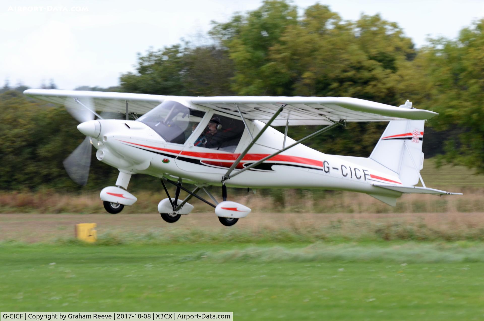 G-CICF, 2013 Comco Ikarus C42 FB80 Bravo C/N 1305-7260, Departing from Northrepps.