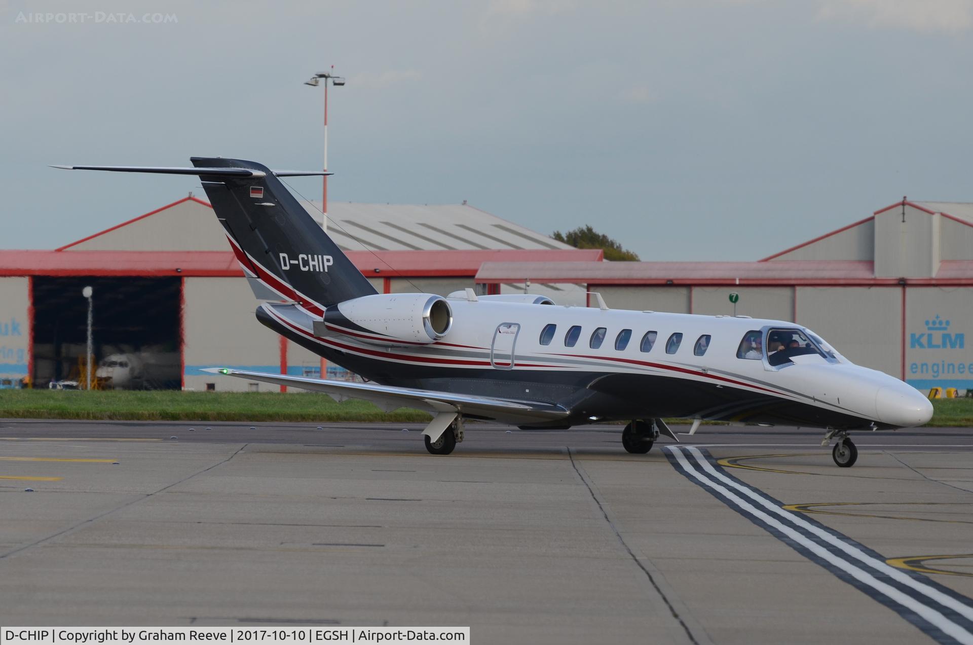 D-CHIP, 2007 Cessna 680 Citation Sovereign C/N 680-0156, Just landed at Norwich.