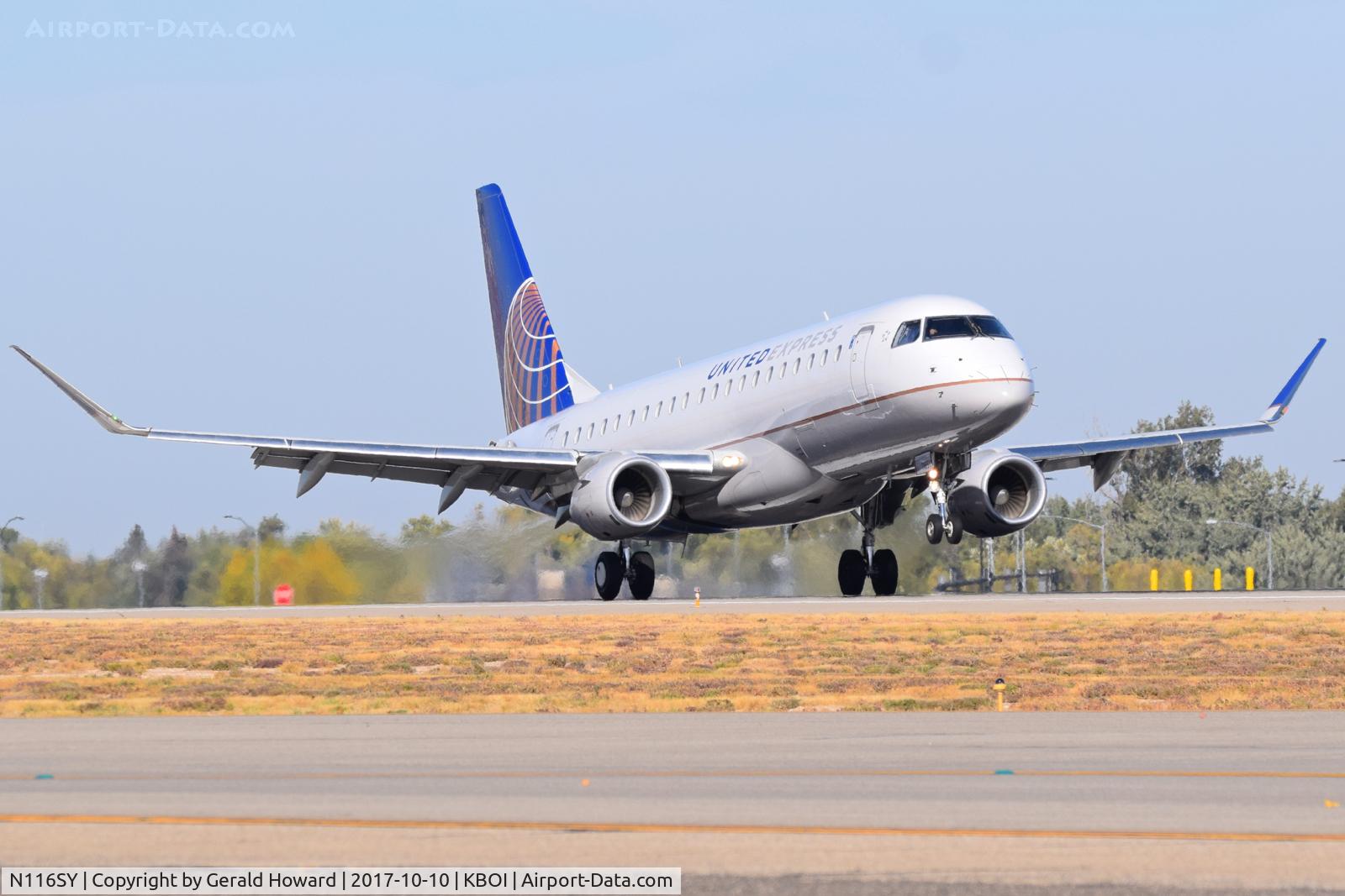 N116SY, 2014 Embraer 175LR (ERJ-170-200LR) C/N 17000411, Landing touch down on RWY 10R.