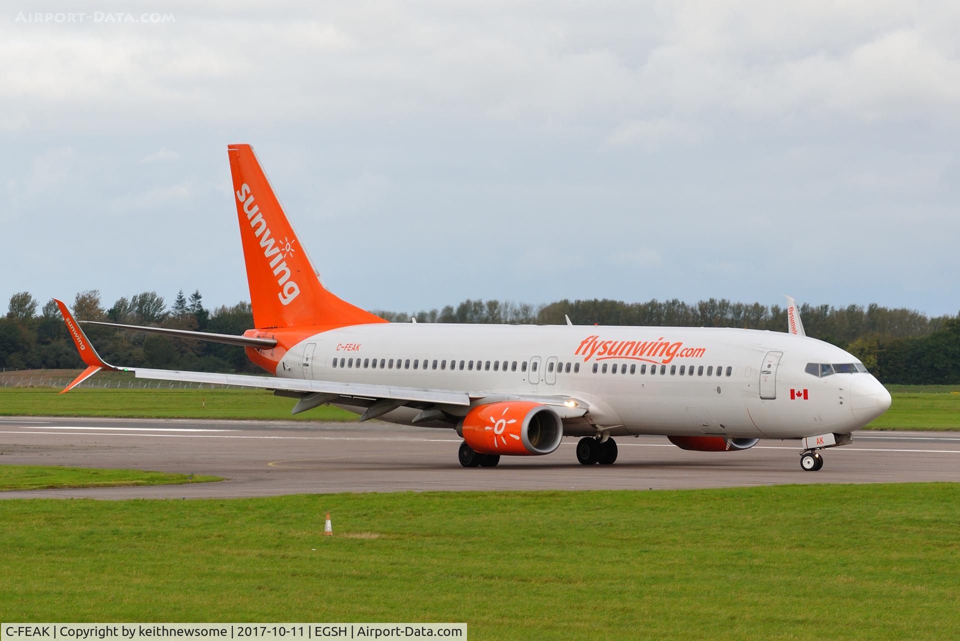 C-FEAK, 2004 Boeing 737-86Q C/N 30292, Leaving Norwich for Rhodes.