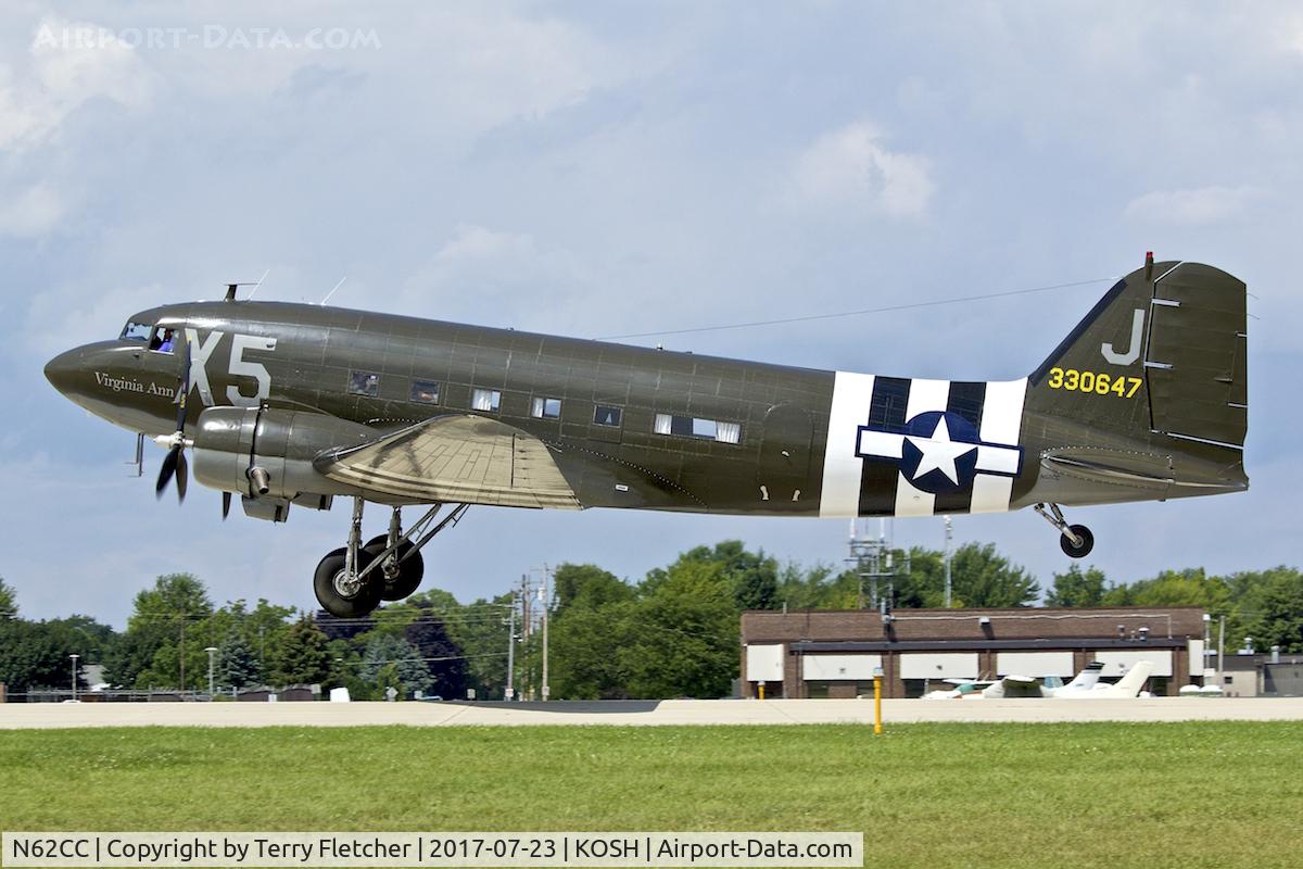 N62CC, 1943 Douglas DC-3C (C-47A-DL) C/N 13798, at 2017 EAA AirVenture at Oshkosh