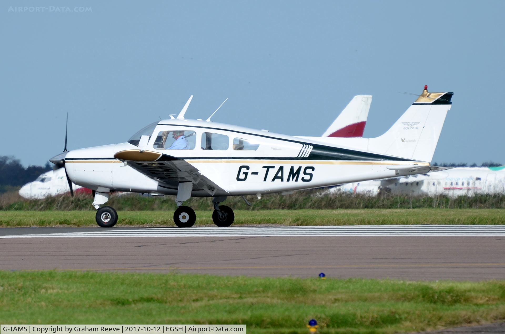 G-TAMS, 1967 Beech A23-24 Musketeer Super III C/N MA-190, Departing from Norwich.