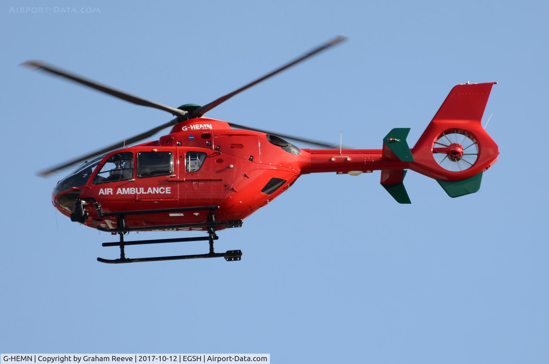 G-HEMN, 2012 Eurocopter EC-135T-2+ C/N 1070, Landing at Norwich.