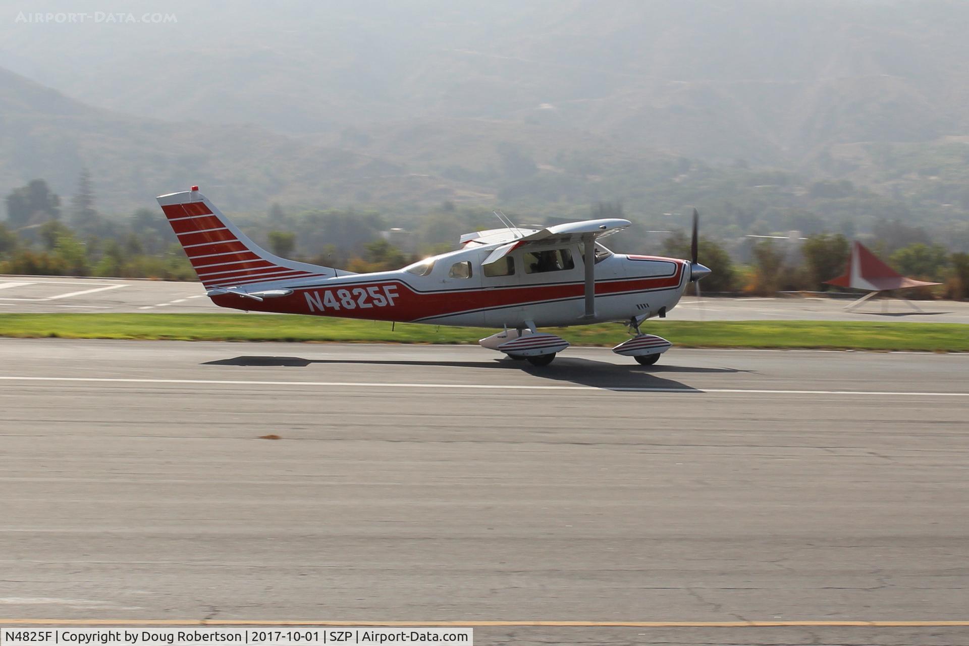 N4825F, 1966 Cessna TU206A Turbo Super Skywagon C/N U206-0525, 1966 Cessna TU206A SUPER SKYWAGON, Continental GTSIO-520-C, apparent geared engine upgrade? 6 seats, landing roll Rwy 22