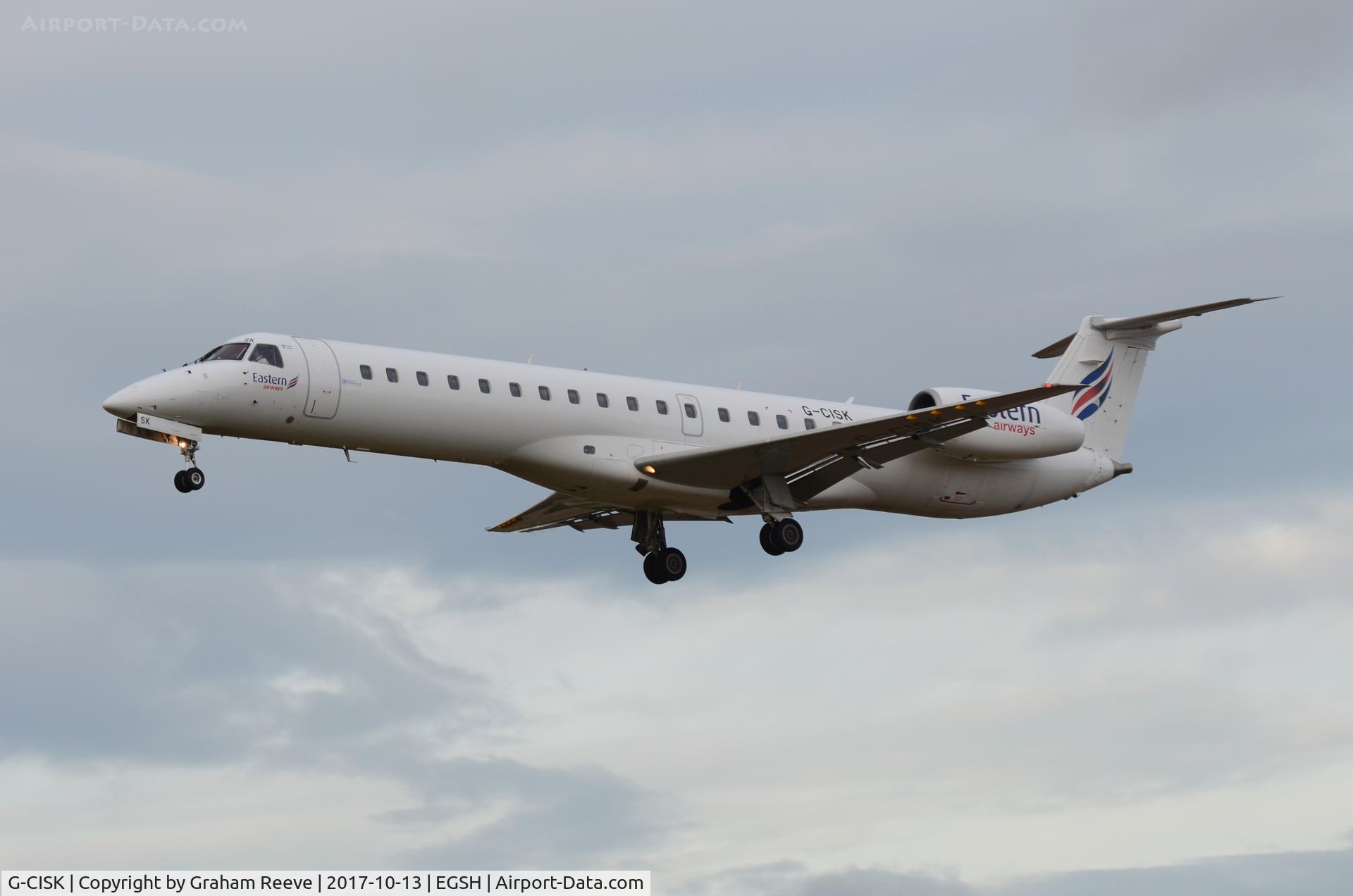 G-CISK, 2002 Embraer EMB-145LU (ERJ-145LU) C/N 145570, Landing at Norwich.