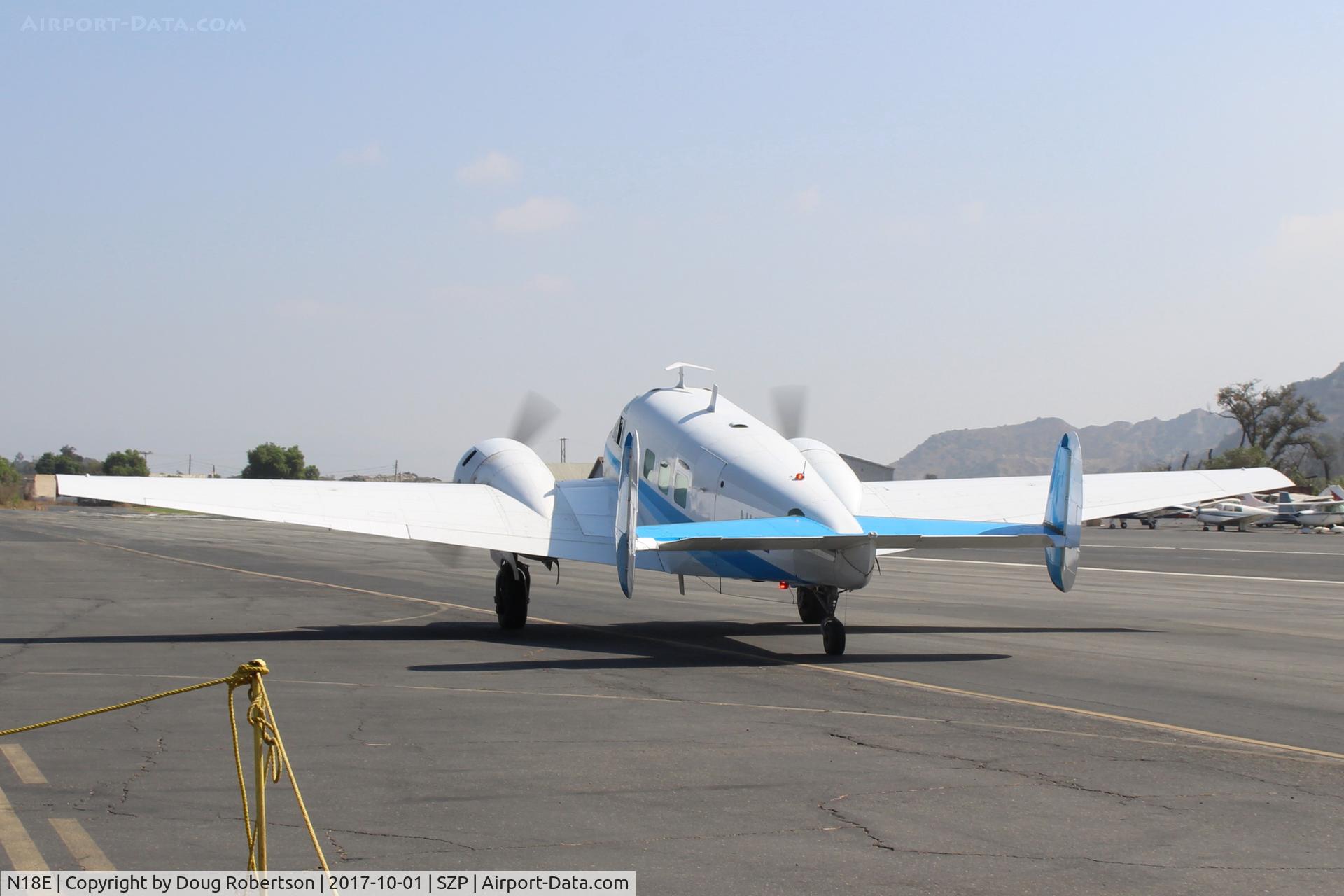 N18E, 1958 Beech E18S C/N BA-383, 1958 Beech SUPER E18S, two P&W R-985 Wasp Jr. 450 Hp radials, frequent visitor, taxi back