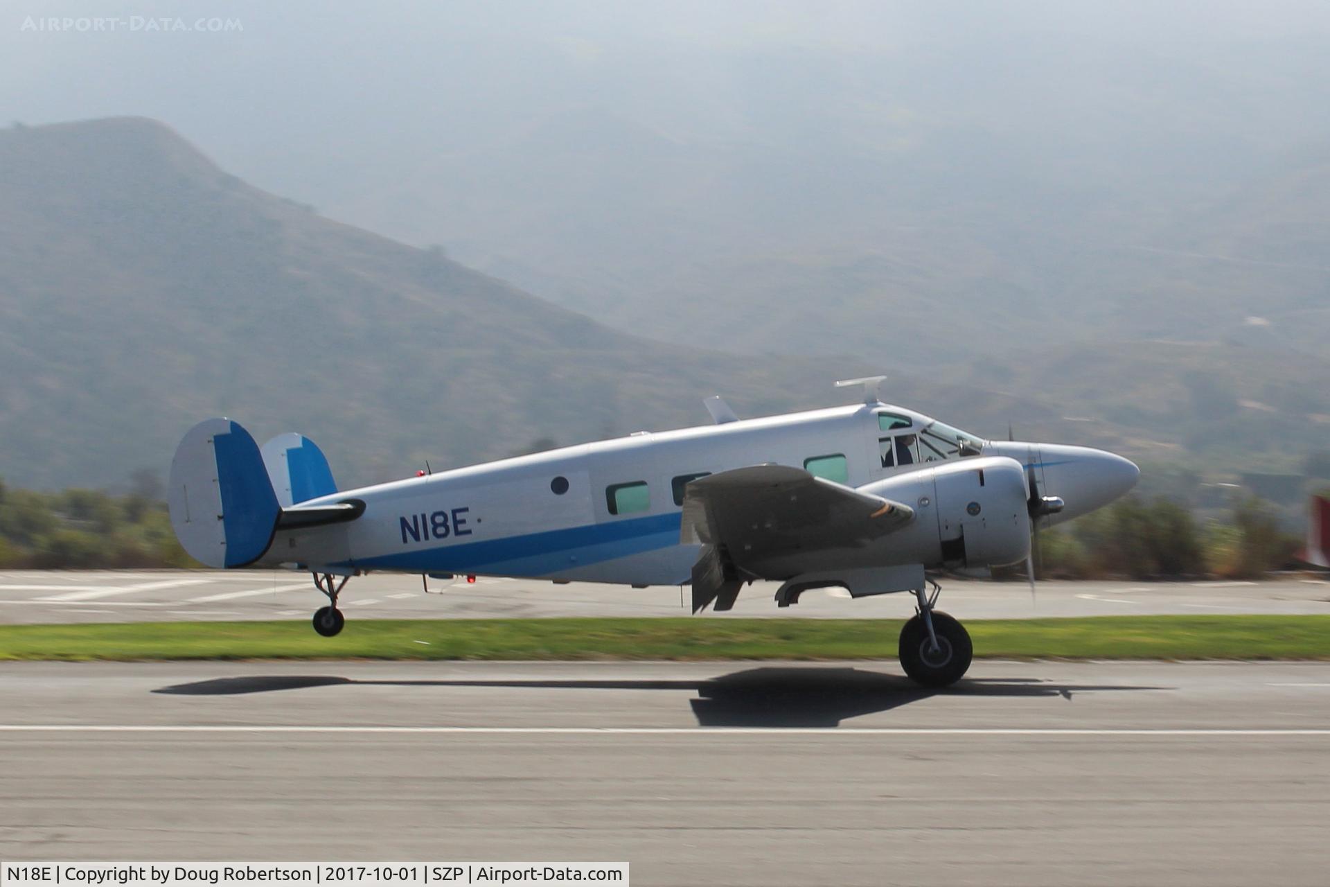 N18E, 1958 Beech E18S C/N BA-383, 1958 Beech SUPER E18S, two P&W R985 450 Hp Wasp Jrs. Landing roll Rwy 22