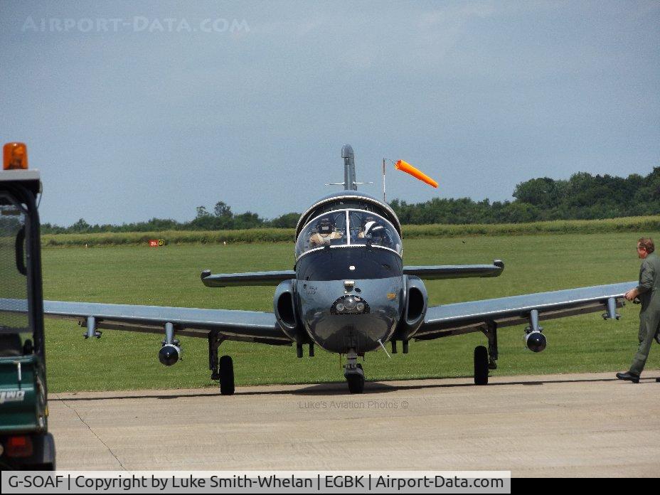 G-SOAF, 1986 BAC 167 Strikemaster Mk.82A C/N 425, Parked at Sywell Aerodrome. Head on!