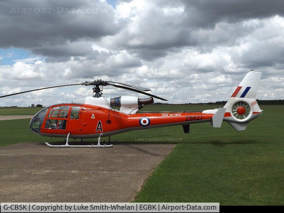 G-CBSK, 1982 Westland SA-341D Gazelle HT3 C/N WA1914, Parked up at Sywell Aerodrome  with moody skies above the gazelle.