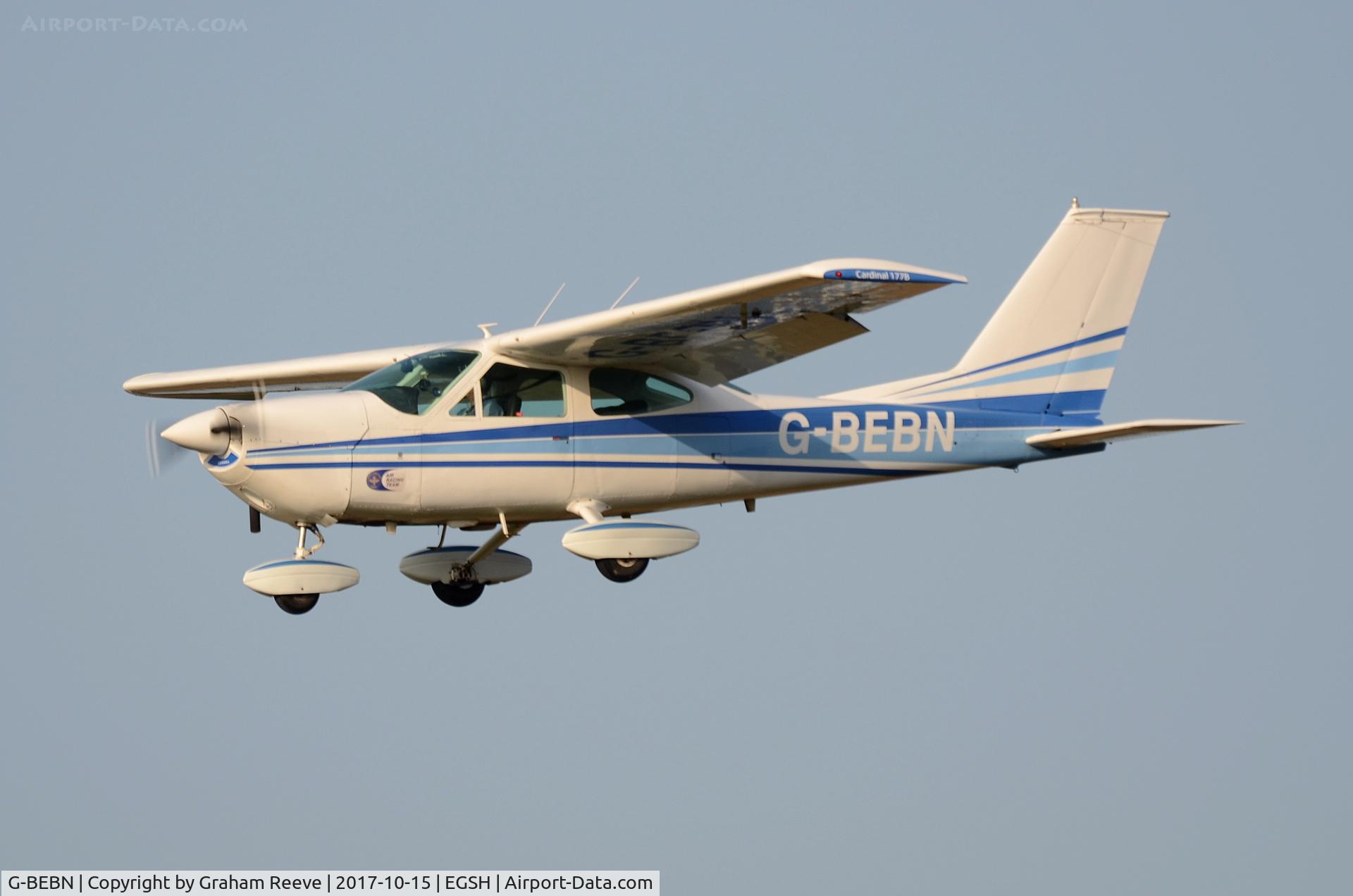 G-BEBN, 1971 Cessna 177B Cardinal C/N 17701631, Landing at Norwich.