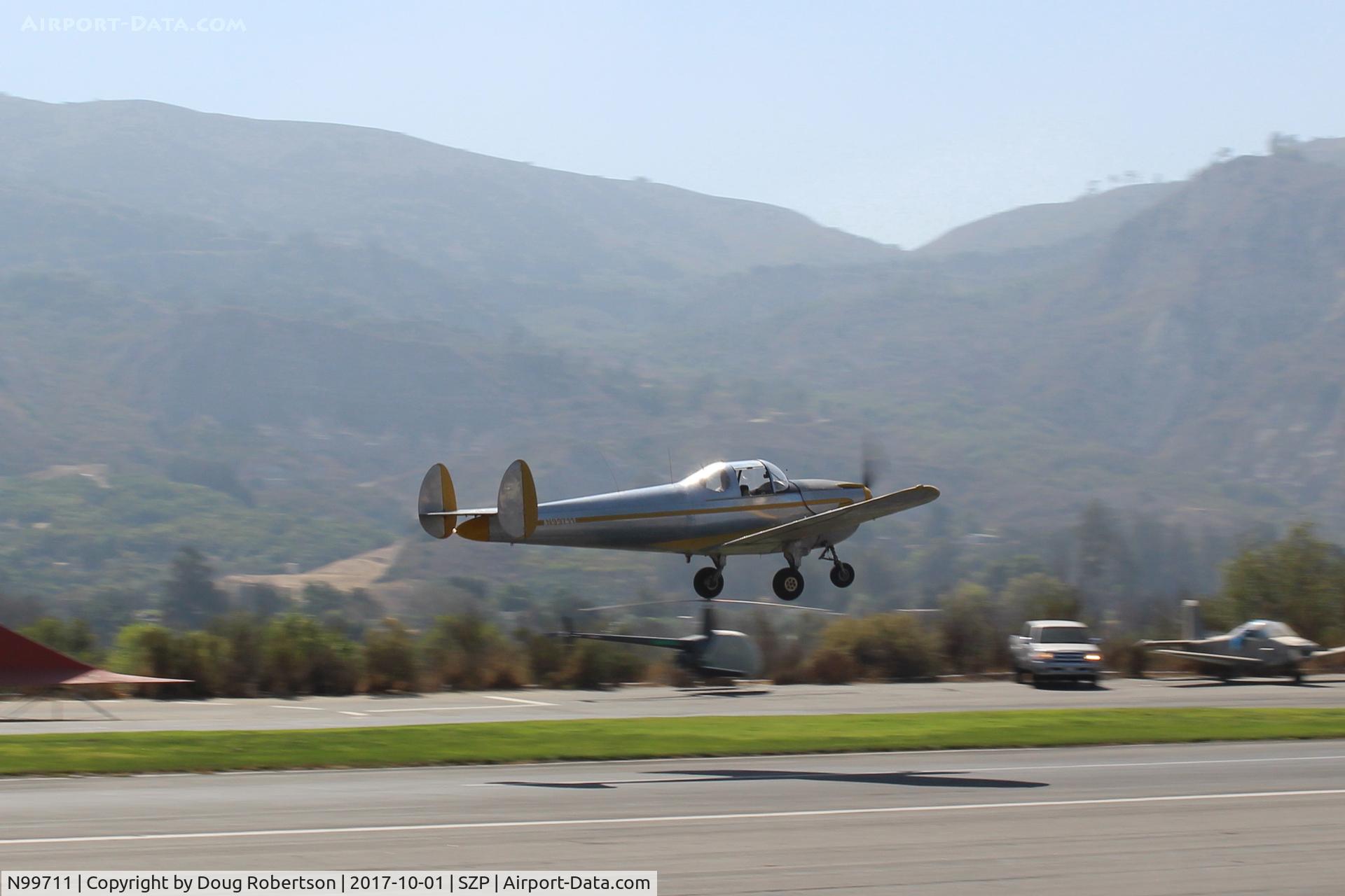 N99711, 1946 Erco 415D Ercoupe C/N 2334, 1946 ERCO Ercoupe 415-D, Continental O-200 100 Hp upgrade by STC, low pass over Rwy 22