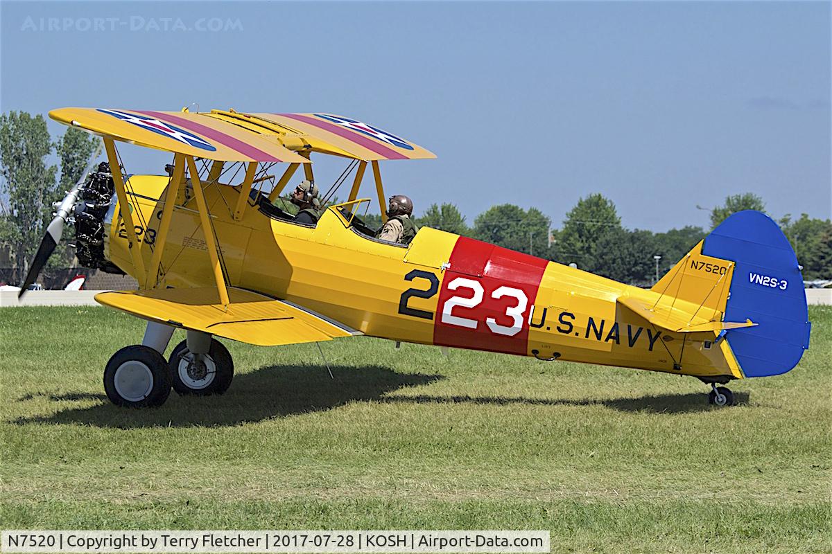 N7520, 1943 Boeing B75N1 C/N 75-7124, At 2017 EAA AirVenture at Oshkosh