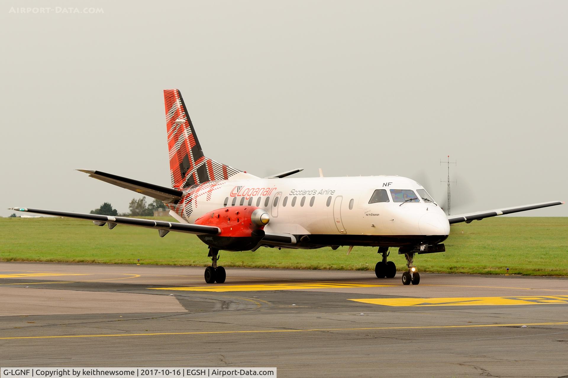 G-LGNF, 1990 Saab SF340B C/N 340B-192, First visit with later colour scheme.