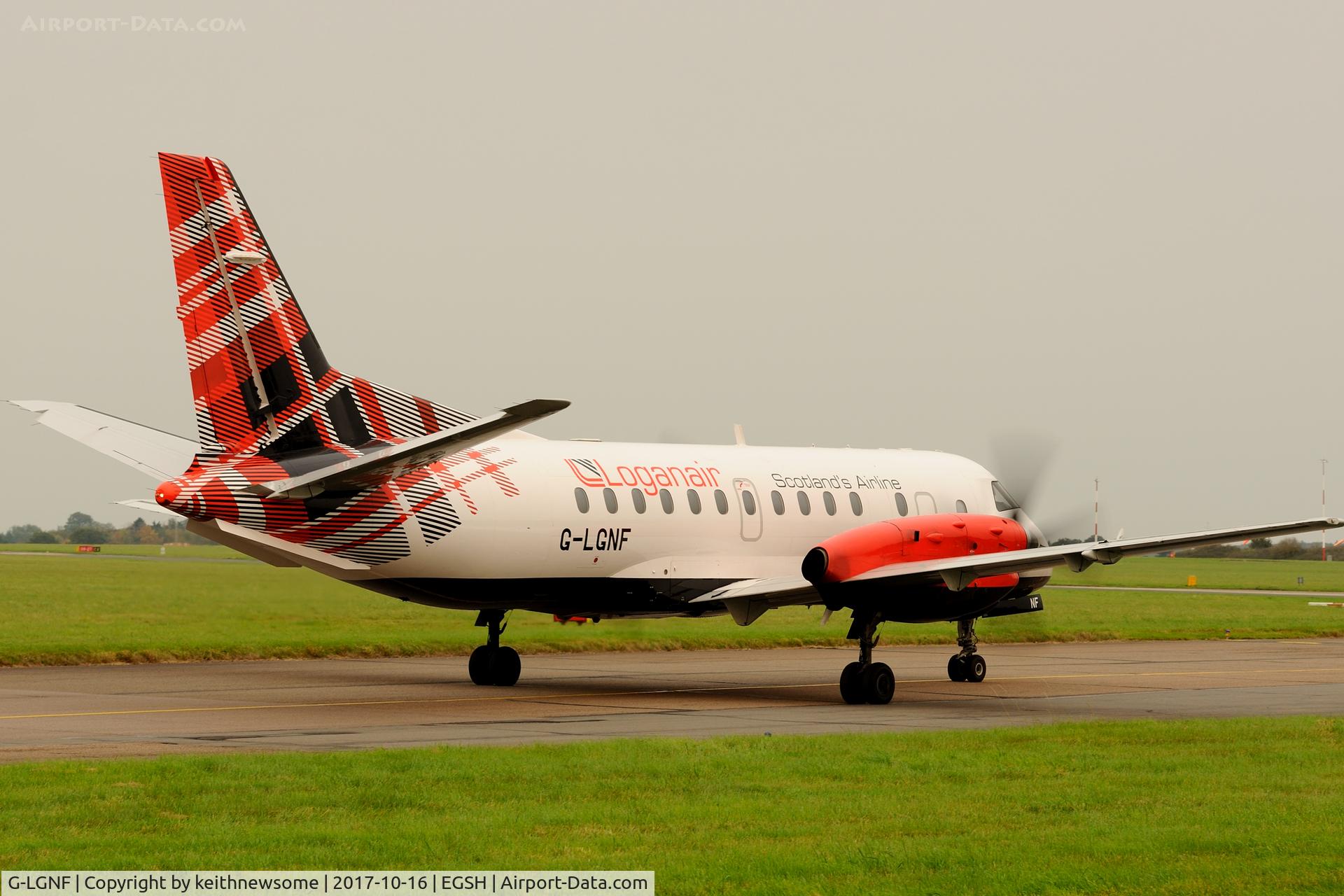 G-LGNF, 1990 Saab SF340B C/N 340B-192, First visit with later colour scheme.