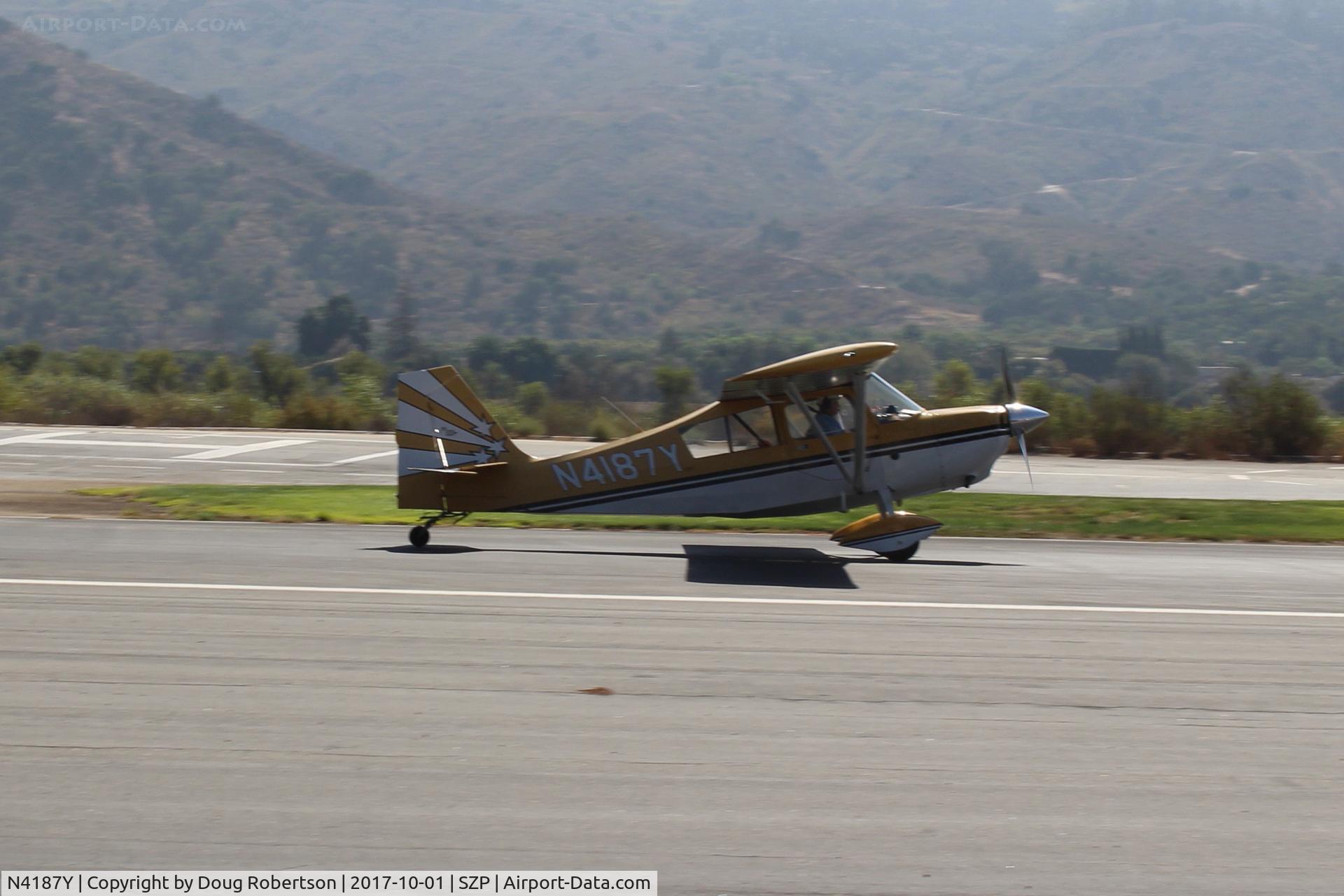 N4187Y, 1977 Bellanca 8KCAB Super Decathlon Decathlon C/N 289-77, 1977 Bellanca 8KCAB SUPER DECATHLON, Lycoming AEIO-360 180 Hp, full inverted systems, Micro vortex generators on wing. Landing roll Rwy 22
