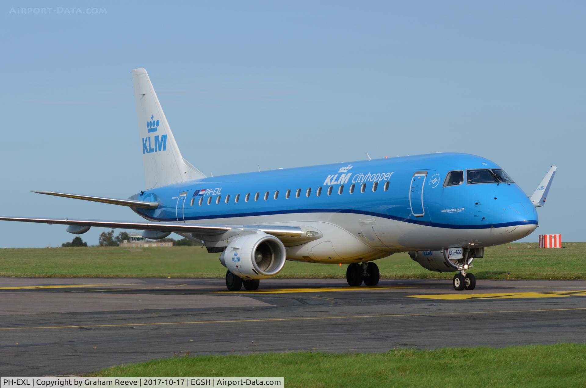 PH-EXL, 2017 Embraer ERJ-175STD (ERJ-170-200) C/N 17000633, Just landed at Norwich.