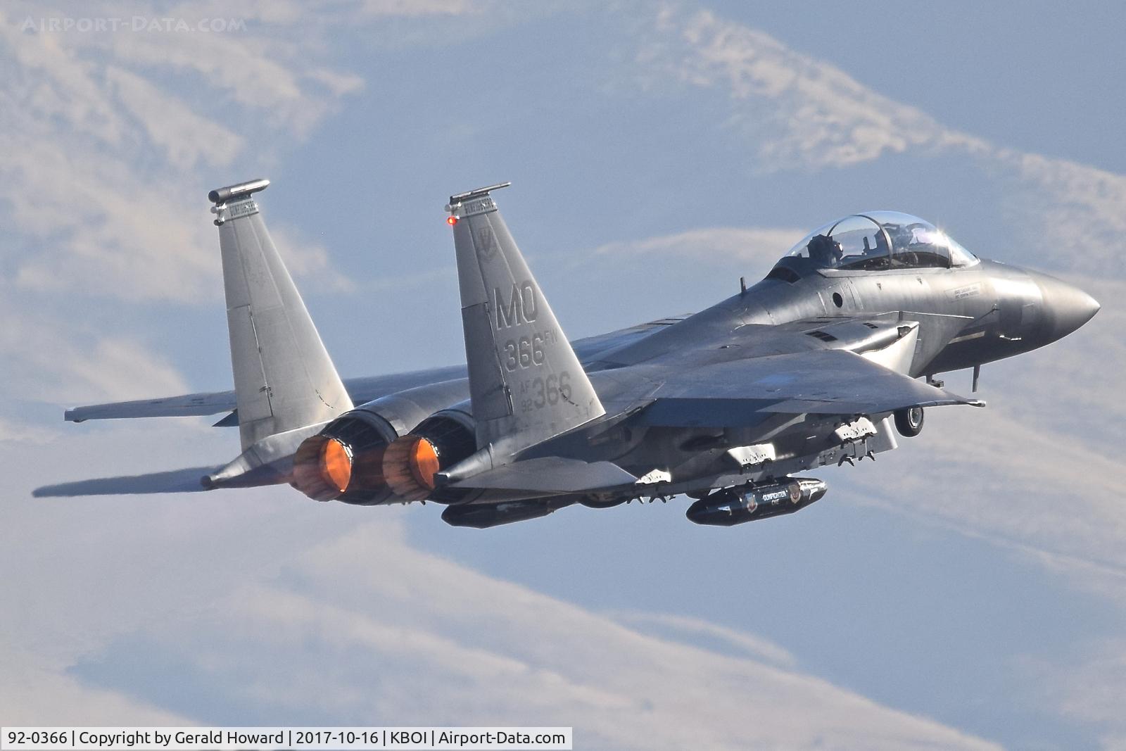 92-0366, 1992 McDonnell Douglas F-15E Strike Eagle C/N 1250/E208, Departing BOI. 391st Fighter Sq. 