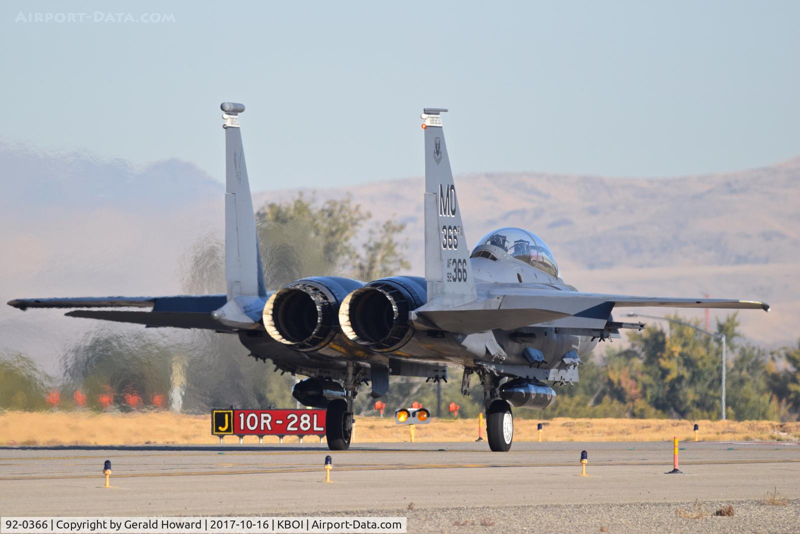 92-0366, 1992 McDonnell Douglas F-15E Strike Eagle C/N 1250/E208, awaiting clearance for RWY 10R.  391st Fighter Sq. 