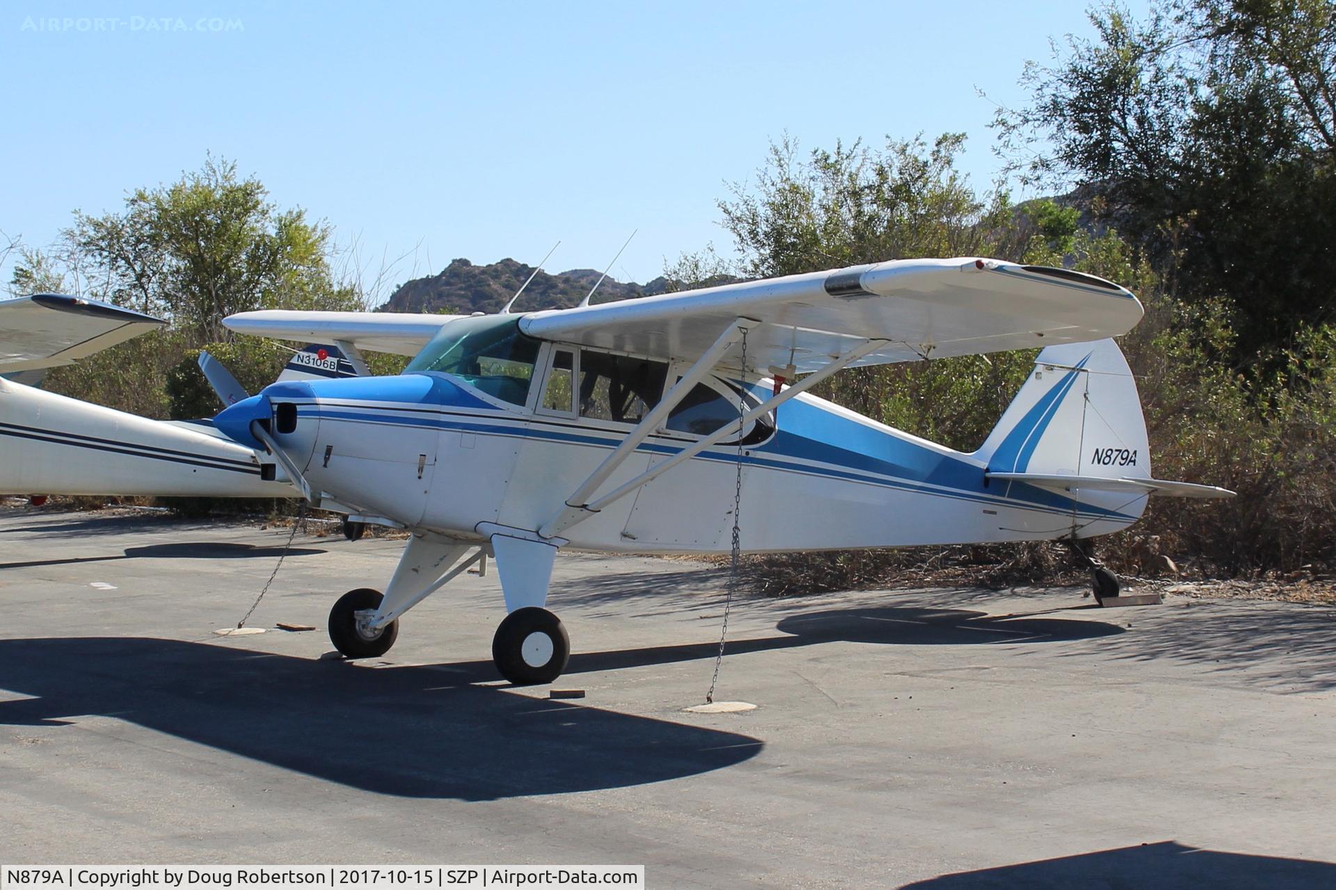 N879A, 1951 Piper PA-22 C/N 22-204, 1951 Piper PA-22,  Lycoming O-290-D2 135 Hp, four seats. Apparently a Tri-Pacer conversion to a PA-20 Pacer landing gear?