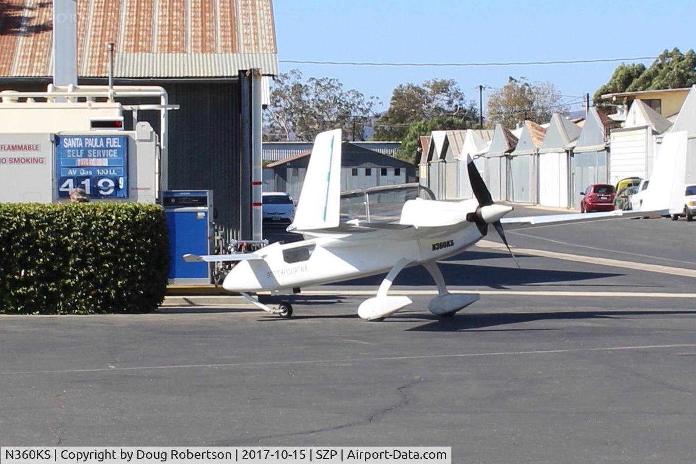 N360KS, Rutan Long-EZ C/N SEZ-1, Klaus Savier SAVIER LONG-EZ one off Exp. canard 'DETERMINATOR' of Light Speed Engineering. Extensive mods give Lycoming O-360 250 Hp, at Fuel Dock, See more photos.
