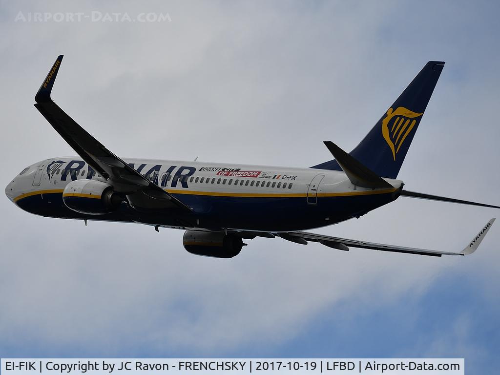 EI-FIK, 2015 Boeing 737-8AS C/N 44700, after diverted to BOD (FR8402 London (STN) Bergerac (EGC)) FR8401 take off runway 23 to Stansted London
