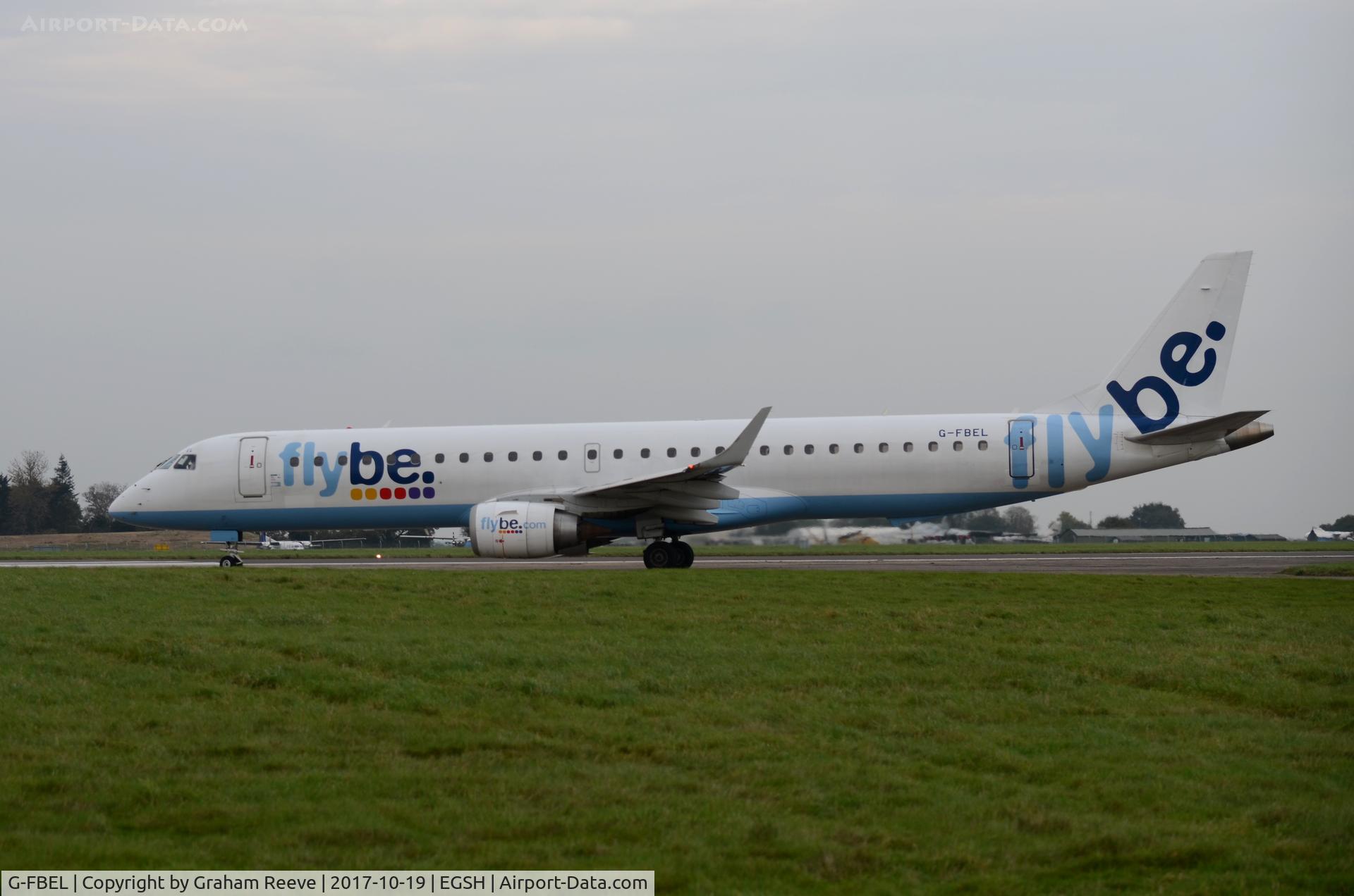 G-FBEL, 2008 Embraer 195LR (ERJ-190-200LR) C/N 19000184, Departing from Norwich.
