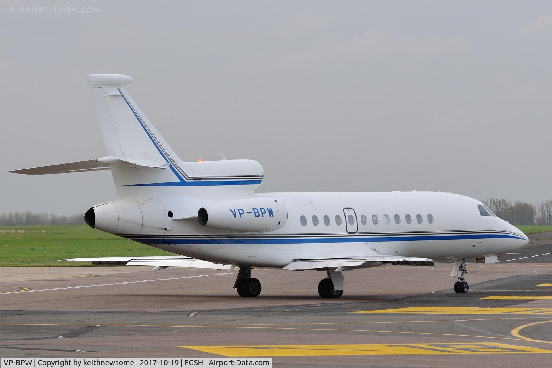 VP-BPW, 2009 Dassault Falcon 900EX-EASy C/N 225, Leaving Norwich for Southampton.