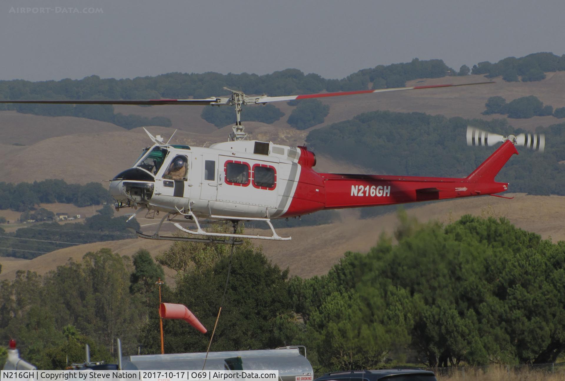 N216GH, 1969 Bell 205A-1++ C/N 30036, Rotorcraft Support Inc. (Van Nuys, CA) 1969 Bell 205A-1 returning to Petaluma Municipal Airport, CA temporary home base from making water drops on the devastating October 2017 Northern California wildfires