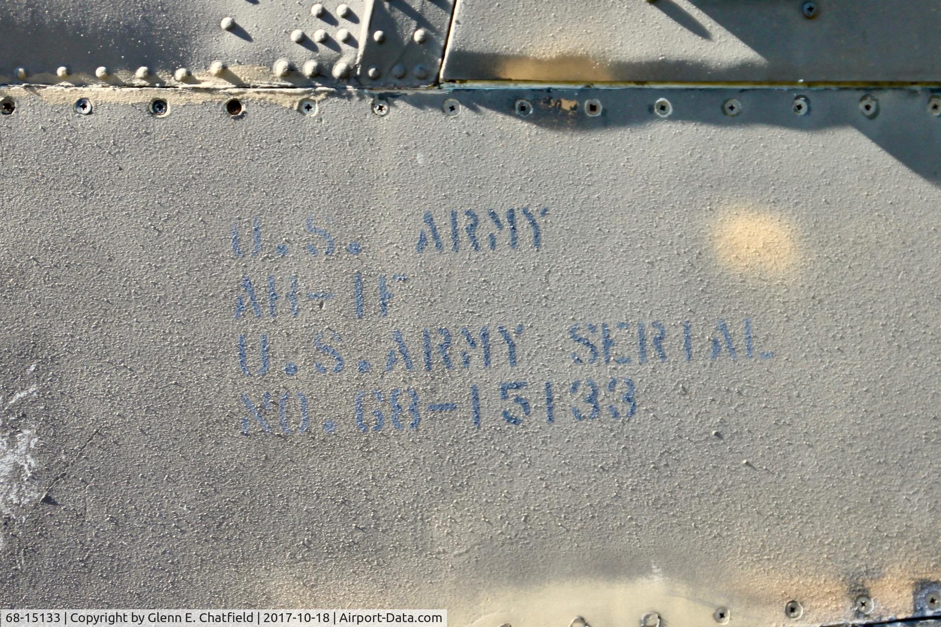 68-15133, 1968 Bell AH-1F Cobra C/N 20667, Data field on the fuselage under the canopy