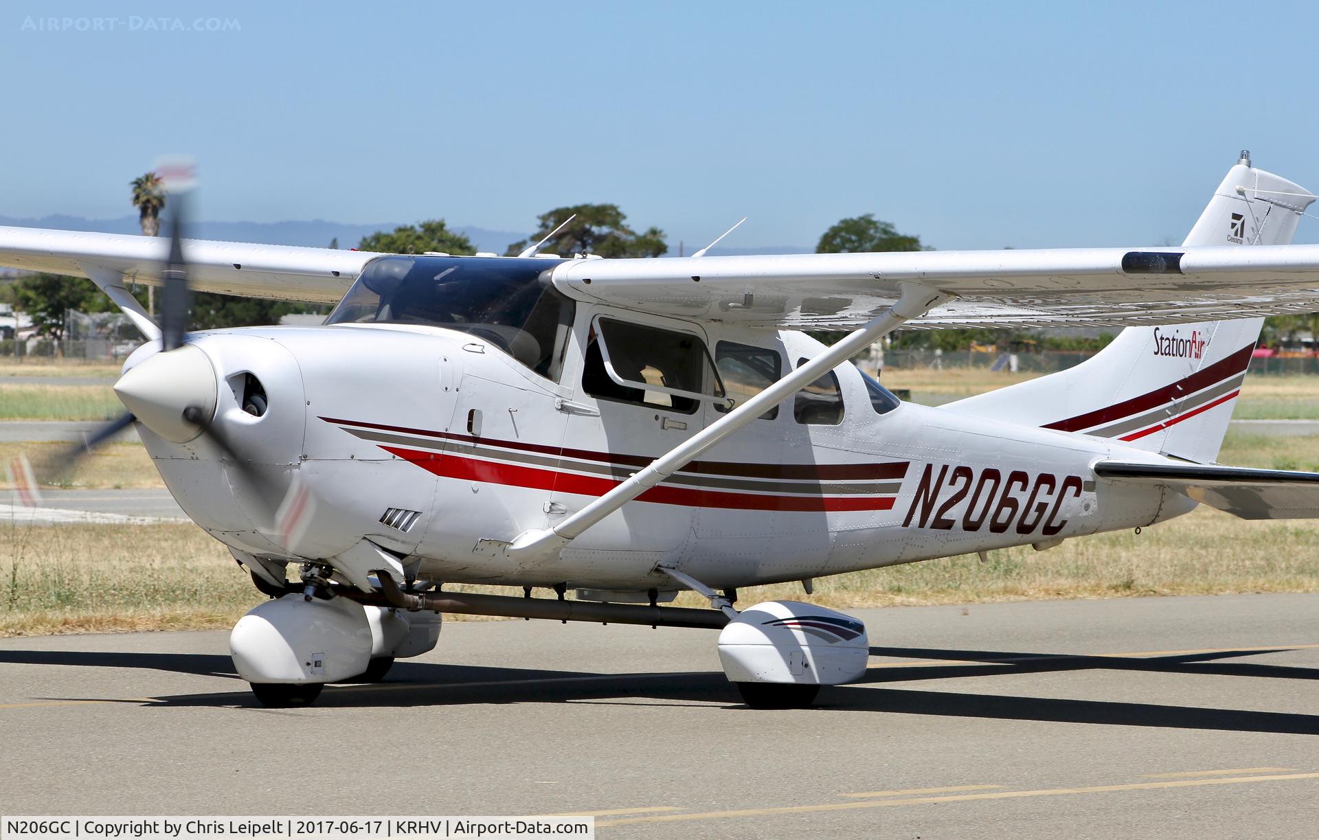 N206GC, 2002 Cessna 206H Stationair C/N 20608001, Locally-based 2002 Cessna 206H taxing out for departure at Reid Hillview Airport, San Jose, CA.