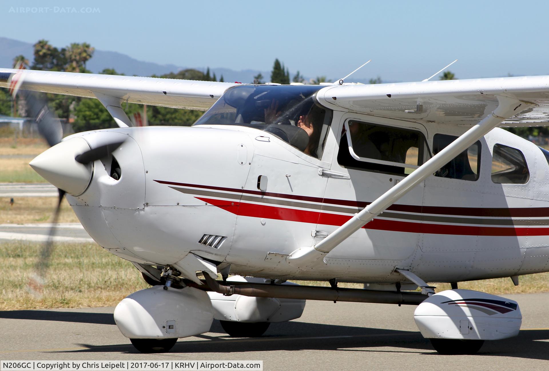 N206GC, 2002 Cessna 206H Stationair C/N 20608001, Locally-based 2002 Cessna 206H taxing out for departure at Reid Hillview Airport, San Jose, CA.