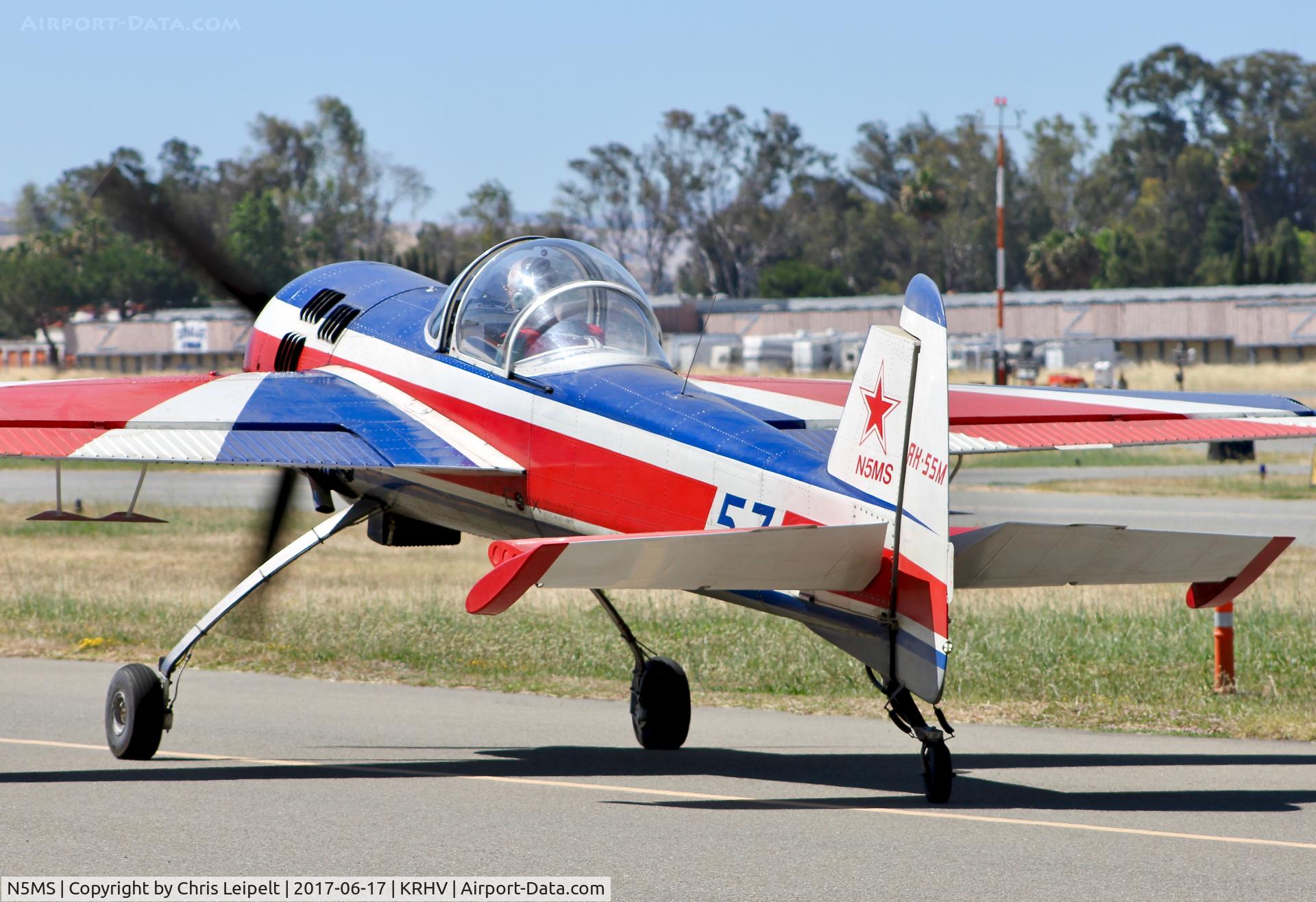 N5MS, 1992 Yakovlev Yak-55M C/N 920703, Locally-based 1992 Yak-55M taxing back to its hangar after a flight out of Reid Hillview Airport, San Jose, CA.