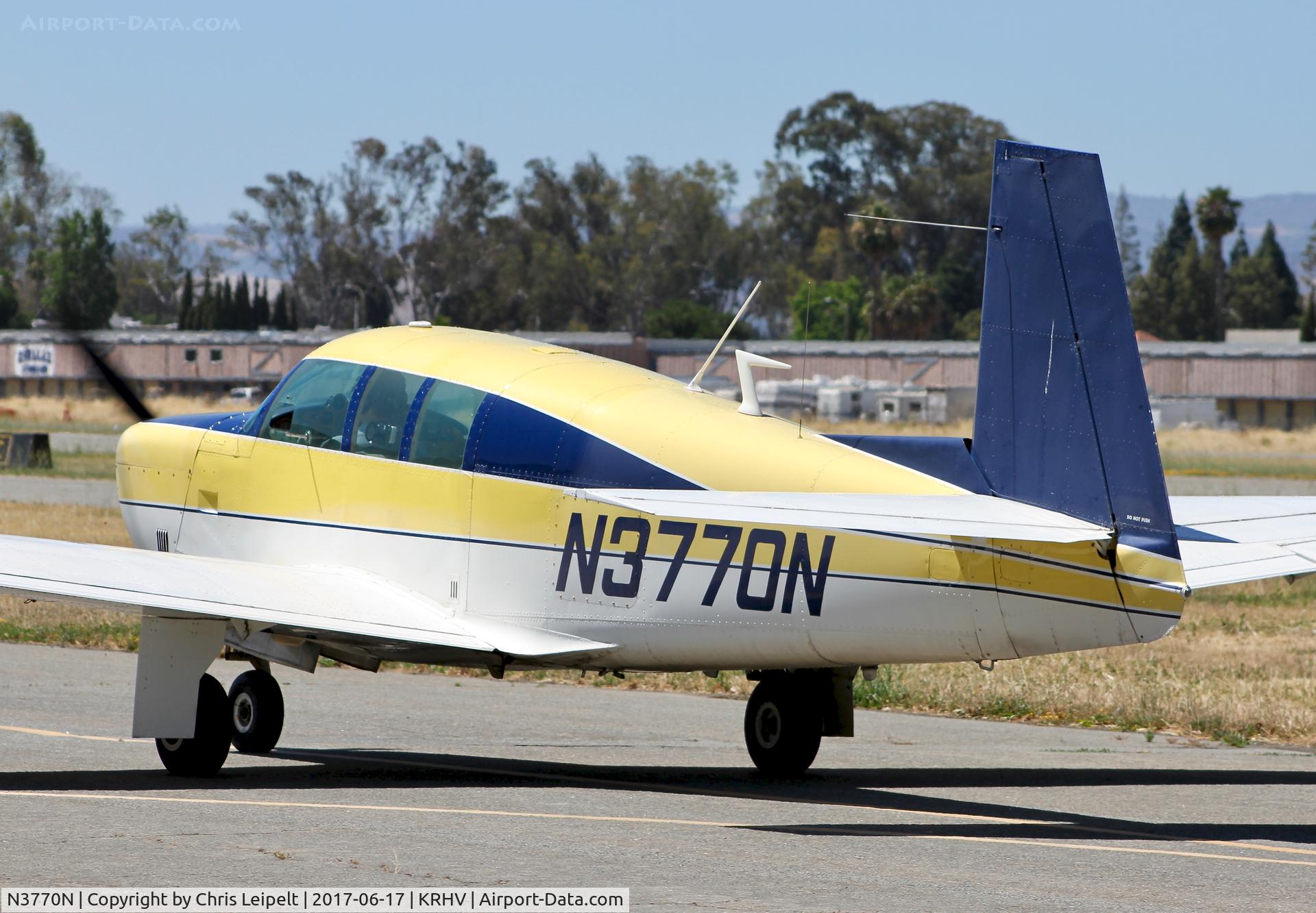 N3770N, 1967 Mooney M20F Executive C/N 680113, Locally-based 1967 Mooney M20F taxing back to its tie down at Reid Hillview Airport, San Jose, CA.