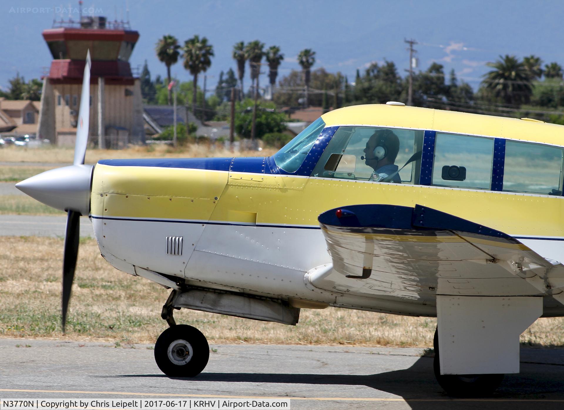 N3770N, 1967 Mooney M20F Executive C/N 680113, Locally-based 1967 Mooney M20F taxing back to its tie down at Reid Hillview Airport, San Jose, CA.