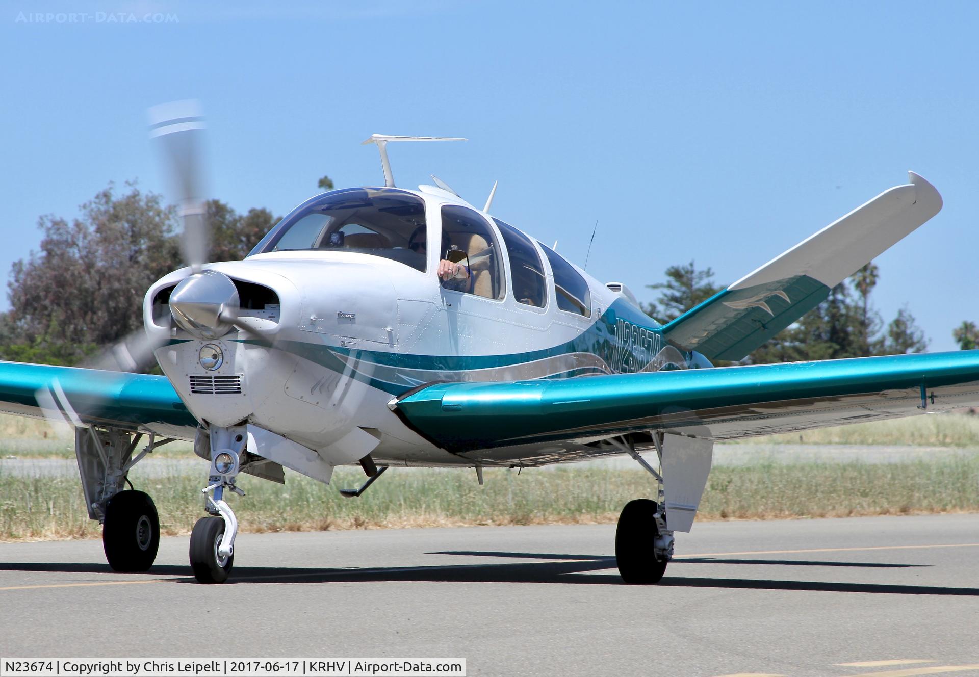 N23674, 1978 Beech V35B Bonanza C/N D-10146, Locally-based 1978 Beechcraft V35B taxing back to its hangar at Reid Hillview Airport, San Jose, CA.