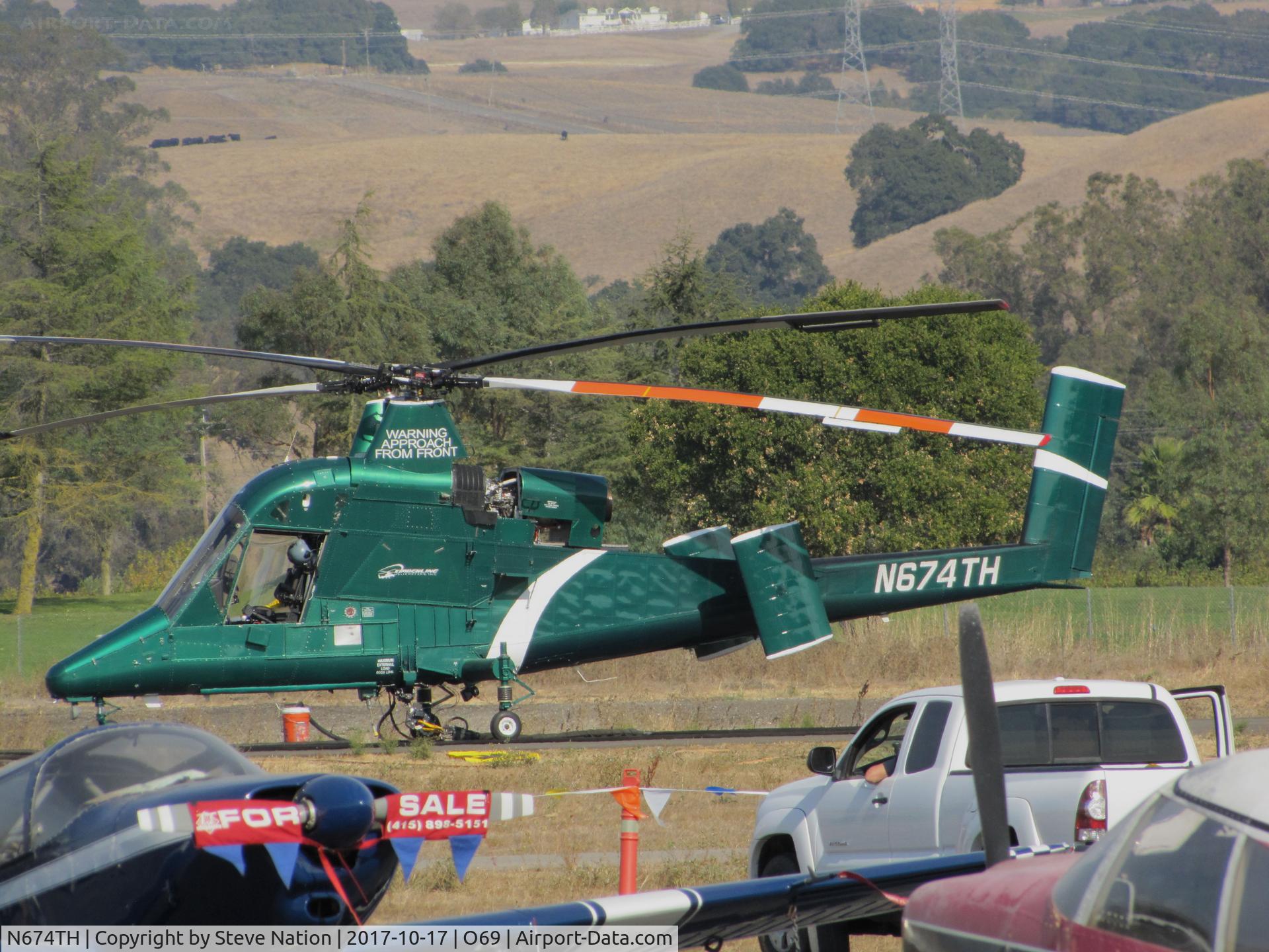 N674TH, 2004 Kaman K-1200 K-Max C/N A94-0035, Timberline Helicopters (Sand Point, ID) 2004 Kaman K-1200 K-MAX taking a break at Petaluma Municipal Airport, CA temporary home base after making water drops on the devastating October 2017 Northern California wild fires