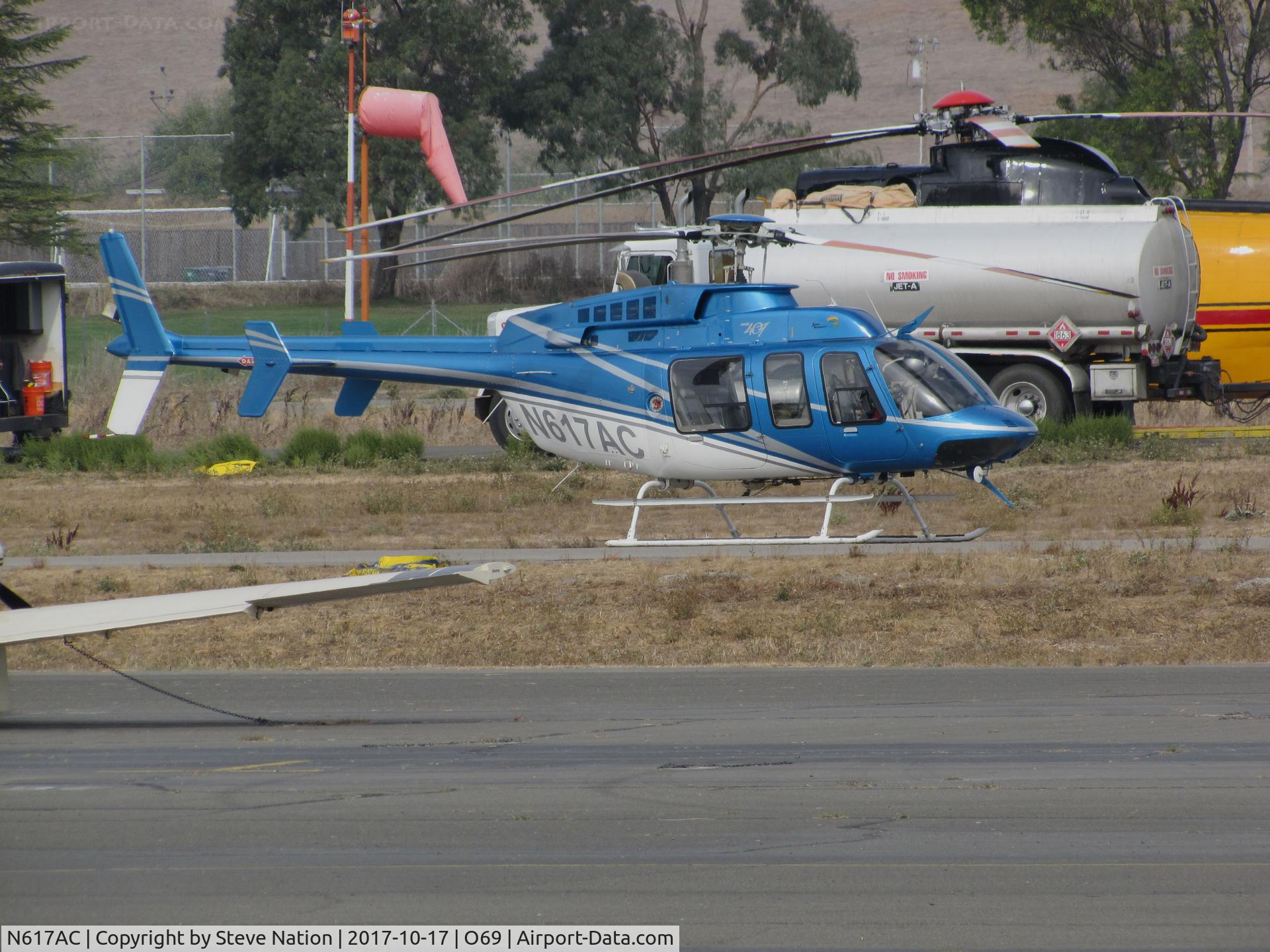 N617AC, 2003 Bell 407 C/N 53570, Aspen Helicopters (Oxnard, CA) 2003 Bell 407 taking a break at Petaluma Municipal Airport, CA temporary home base while supporting CALFIRE operations on the devastating October 2017 Northern California wild fires